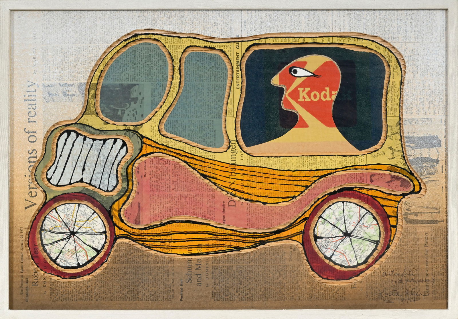 Alex Kosta (1925-2005), "Automobile (with photographer)", 1974, découpage et collage en relief  - 2