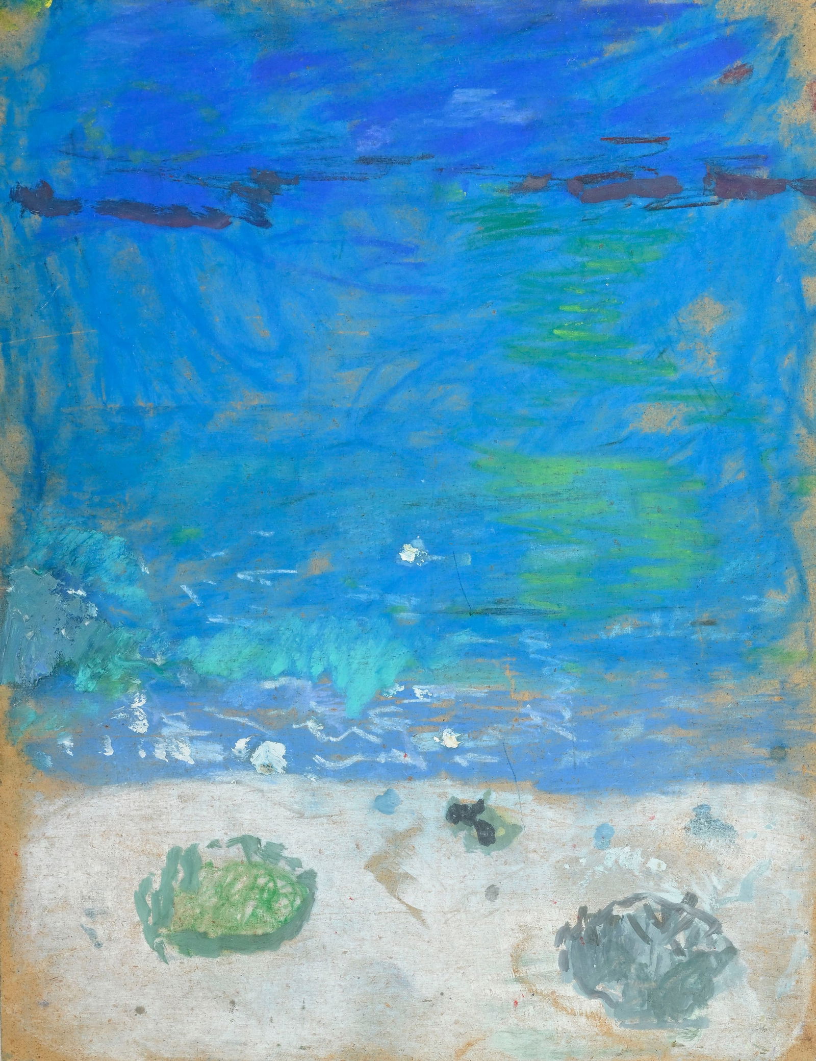 Pierre Lesieur (1922-2011), "Mer bleue"_,_ 2005, pastel et huile sur panneau, 27x21 cm: Pierre Lesieur (1922-2011), "Mer bleue", 2005, pastel et huile sur panneau, 27x21 cm 