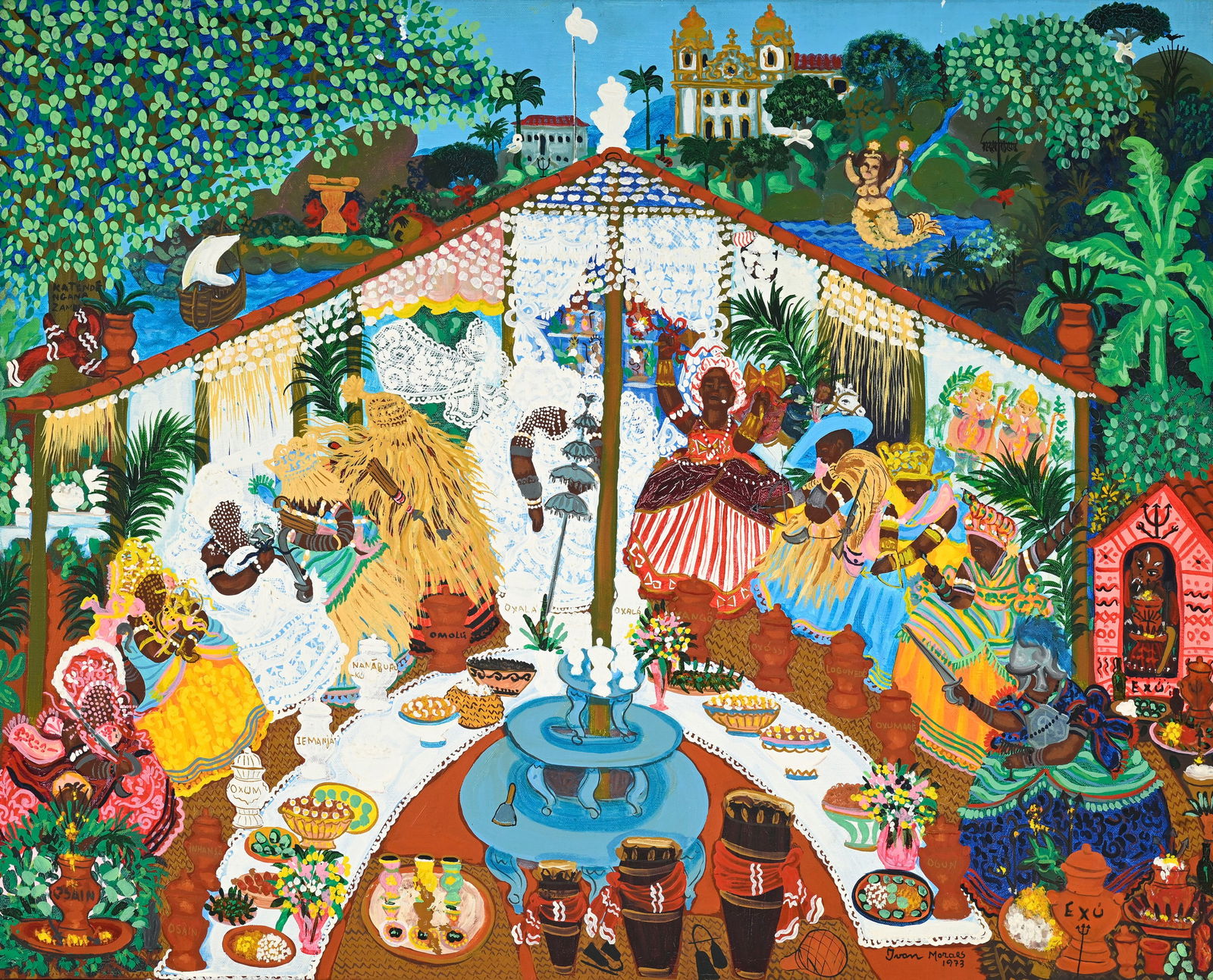 Ivan Moraes (1936-2003), "Ceia com Oxalá", 1973, huile sur toile, signée et datée, 65: Ivan Moraes (1936-2003), "Ceia com Oxalá", 1973, huile sur toile, signée et datée, 65x80 cm 