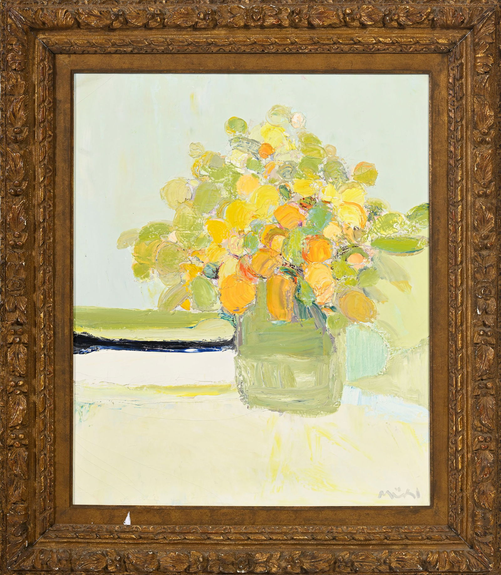 Roger Mühl (1929-2008), "Fleurs", huile sur toile, signée, 65x54 cm Au verso: ét - 2