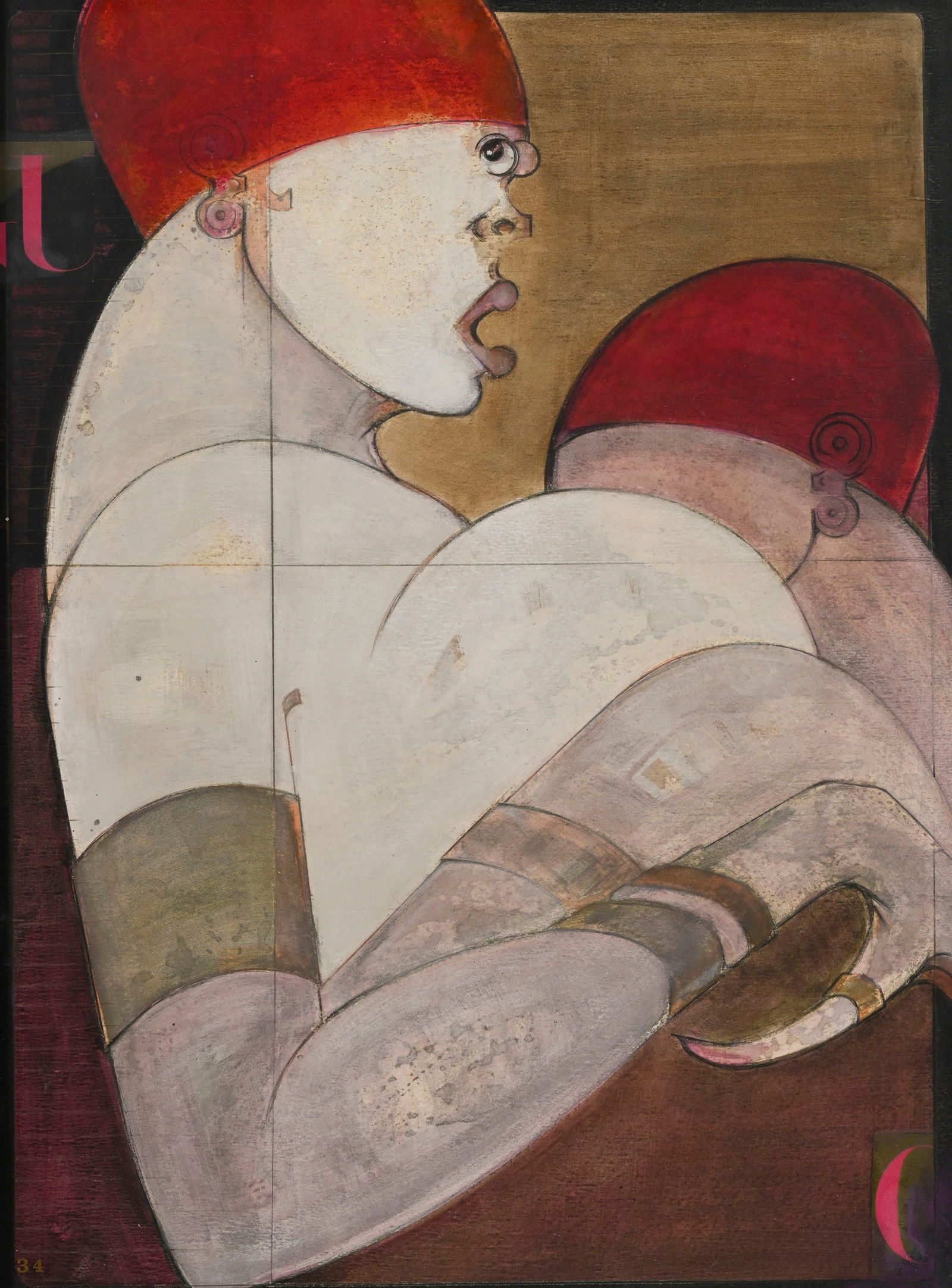 Joannes Stadler Syta Da (XX), Deux femmes, gouache, encre de Chine et collage sur papier, 65x47,5 cm: Joannes Stadler Syta Da (XX), Deux femmes, gouache, encre de Chine et collage sur papier, 65x47,5 cm Au verso: étiquette de la Galerie Marie-Louise Jeanneret, Genève, réf. 446