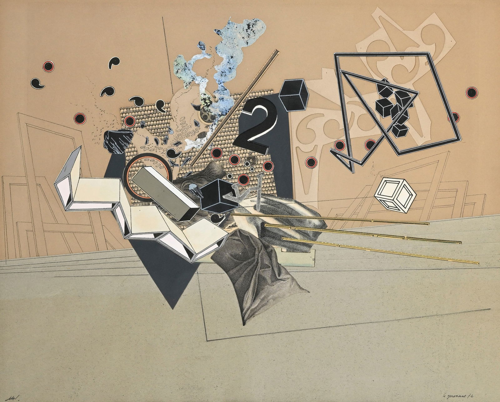 Alain le Yaouanc (1940), "Angle no. 44", 1972, technique mixte et collage sur papier, signée et: Alain le Yaouanc (1940), "Angle no. 44", 1972, technique mixte et collage sur papier, signée et datée, titrée au verso, 38x47,5 cm