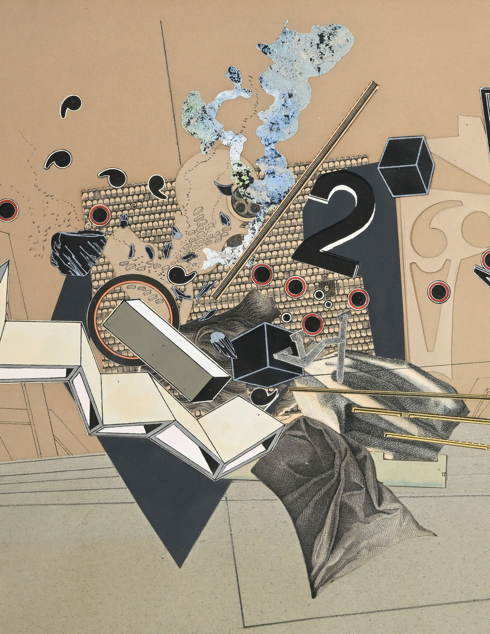 Alain le Yaouanc (1940), "Angle no. 44", 1972, technique mixte et collage sur papier, signée et - 3