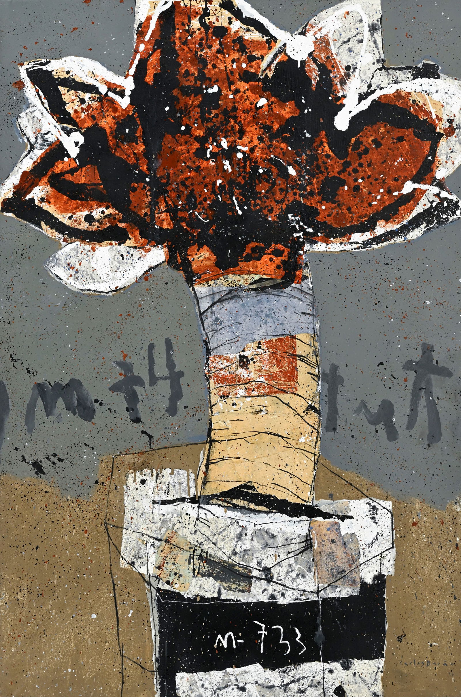 Carlos Barao (1964), "Sombra N 733", 2004, technique mixte sur toile, signée, contresignée: Carlos Barao (1964), "Sombra N 733", 2004, technique mixte sur toile, signée, contresignée, datée et titrée au verso, 181x120 cm 