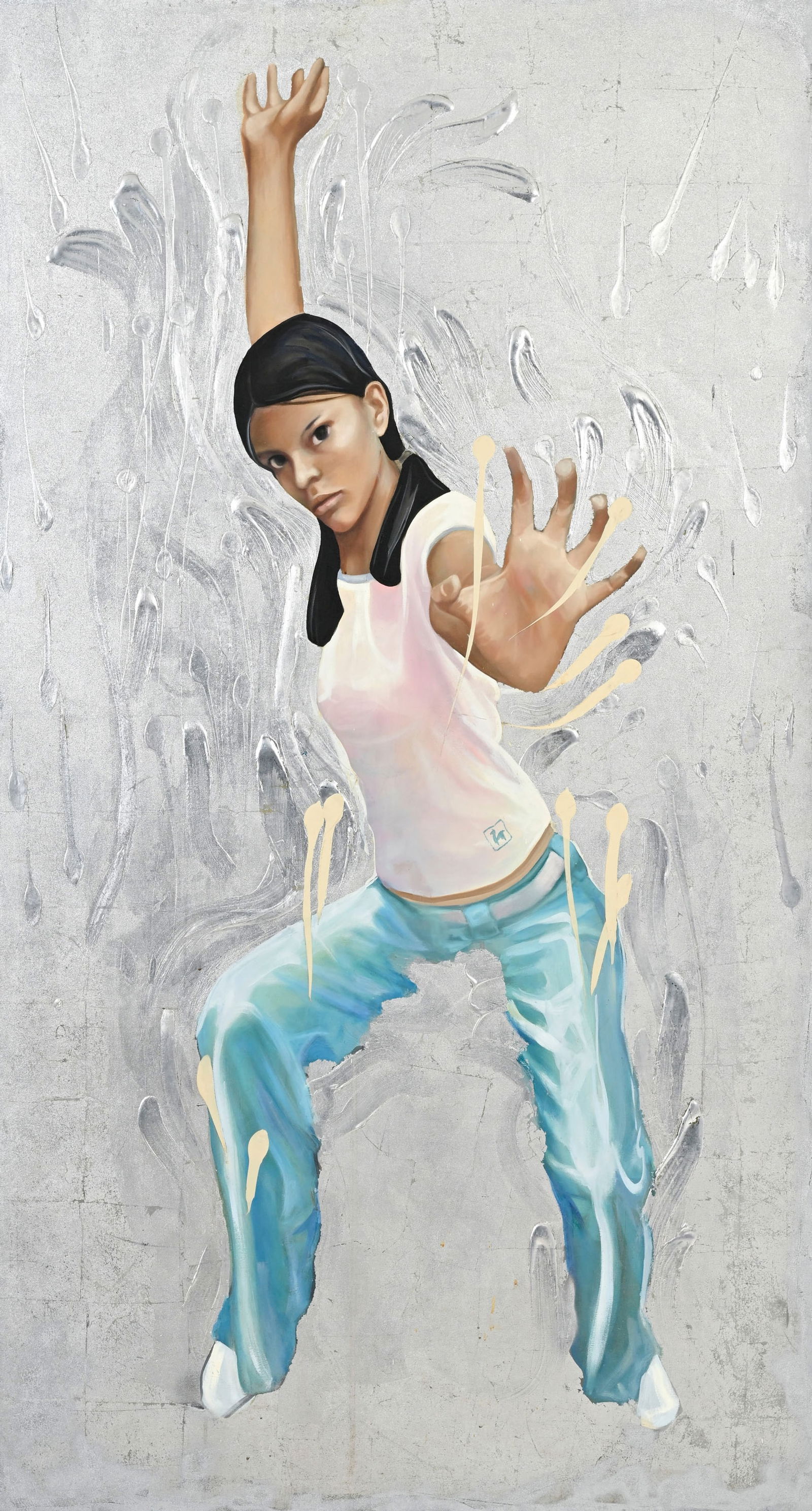 Carlos Bardales (1971), Jeune fille dansant, acrylique sur toile, 240,5x130 cm Provenance: Gale: Carlos Bardales (1971), Jeune fille dansant, acrylique sur toile, 240,5x130 cm Provenance: Galerie Du Fallen Angel, Cusco, août 2008 