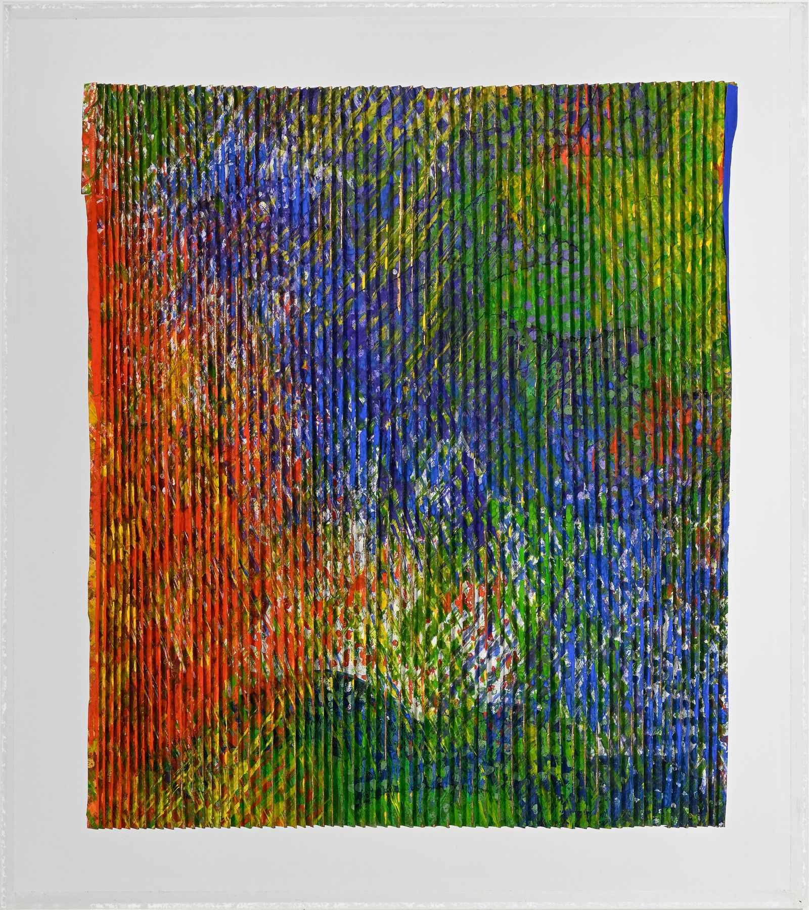 Isabelle de Borchgrave (1946-2024), Composition, 2012, acrylique et gouache sur papier plissé m: Isabelle de Borchgrave (1946-2024), Composition, 2012, acrylique et gouache sur papier plissé monté dans un emboîtage en plexiglas, signée et datée, 32x27 cm Artiste et sculpt