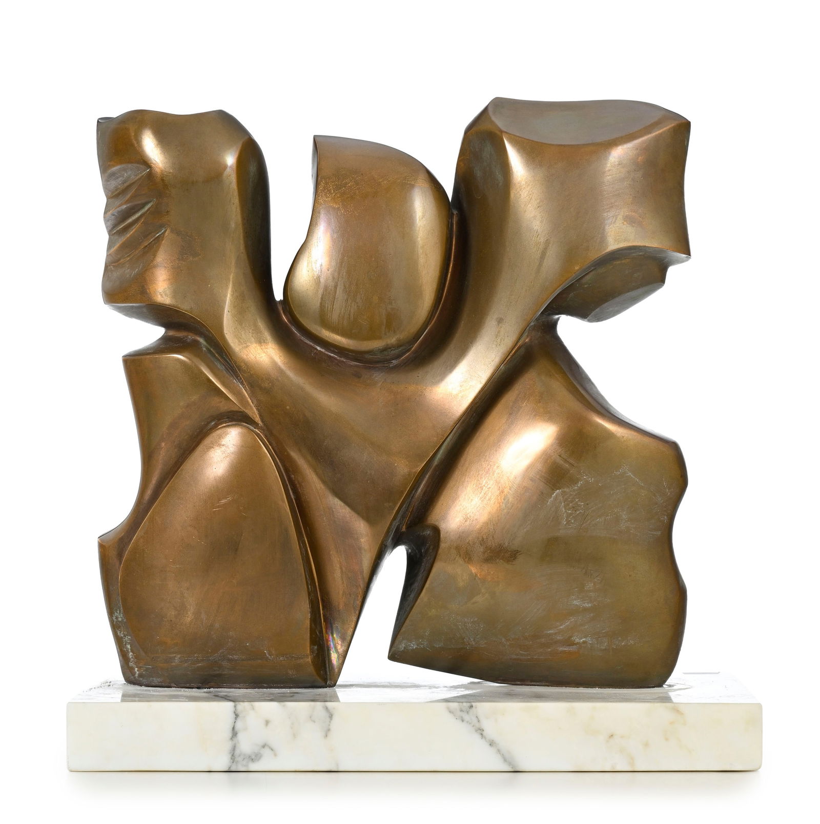 Ecole contemporaine, Sans titre, sculpture en bronze sur socle en marbre, 45x45x18cm (avec socle): Ecole contemporaine, Sans titre, sculpture en bronze sur socle en marbre, 45x45x18cm (avec socle) Condition Altération de la patine