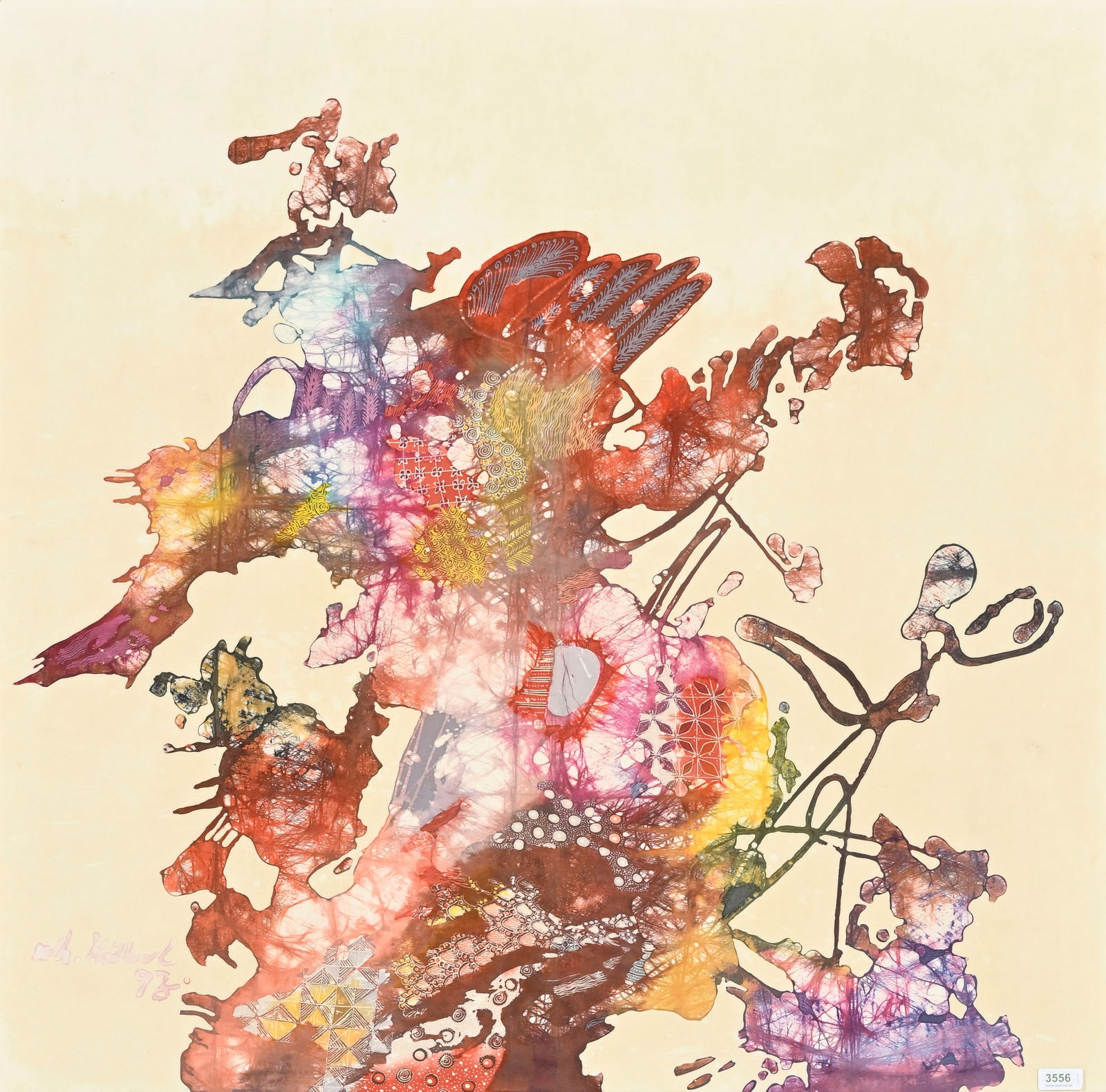 Wiji Hartono Kabul (1950), Composition, 1993, peinture sur soie, signée et datée, 88x88 cm (1 of 5)