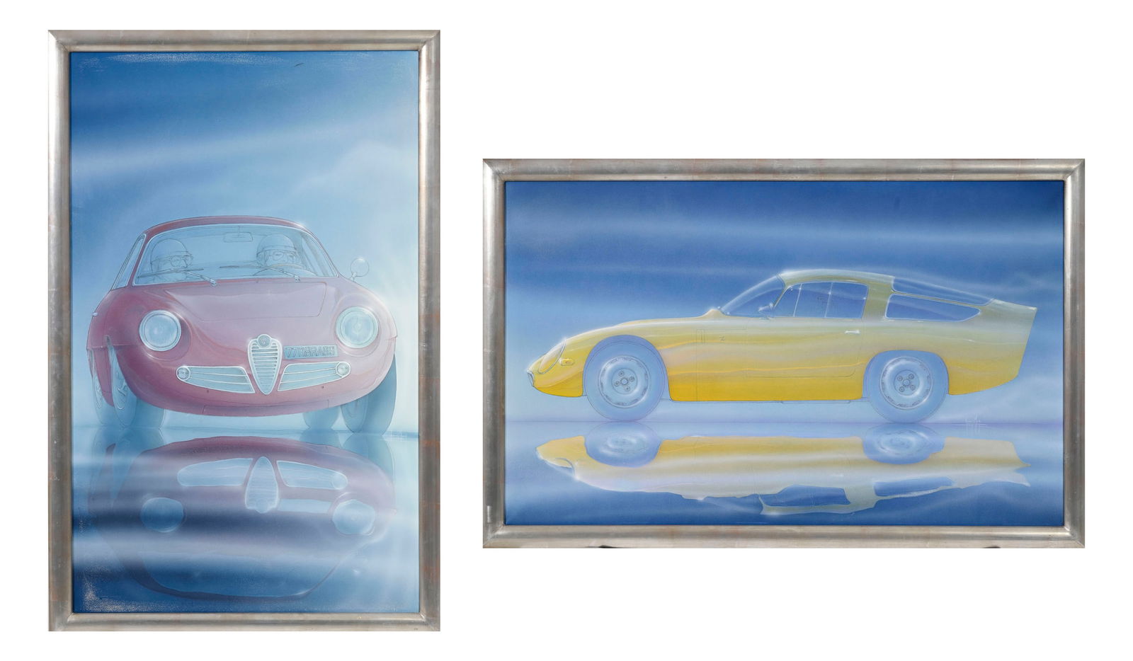 Yannick Manier (XX-XXI), Voiture, paire d'huiles sur toile, signées, 81x131 et 131x81 cm: Yannick Manier (XX-XXI), Voiture, paire d'huiles sur toile, signées, 81x131 et 131x81 cm 