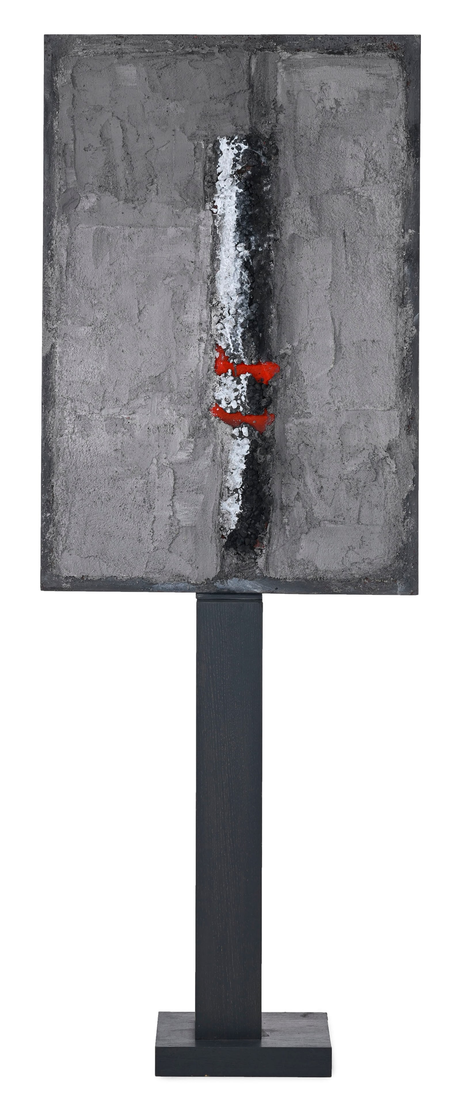 Gilbert Pauli (1944-2020), Composition, 2012, tableau-volume, mortier et pigments, socle en bois, si: Gilbert Pauli (1944-2020), Composition, 2012, tableau-volume, mortier et pigments, socle en bois, signé et daté au verso, 178x65 cm 