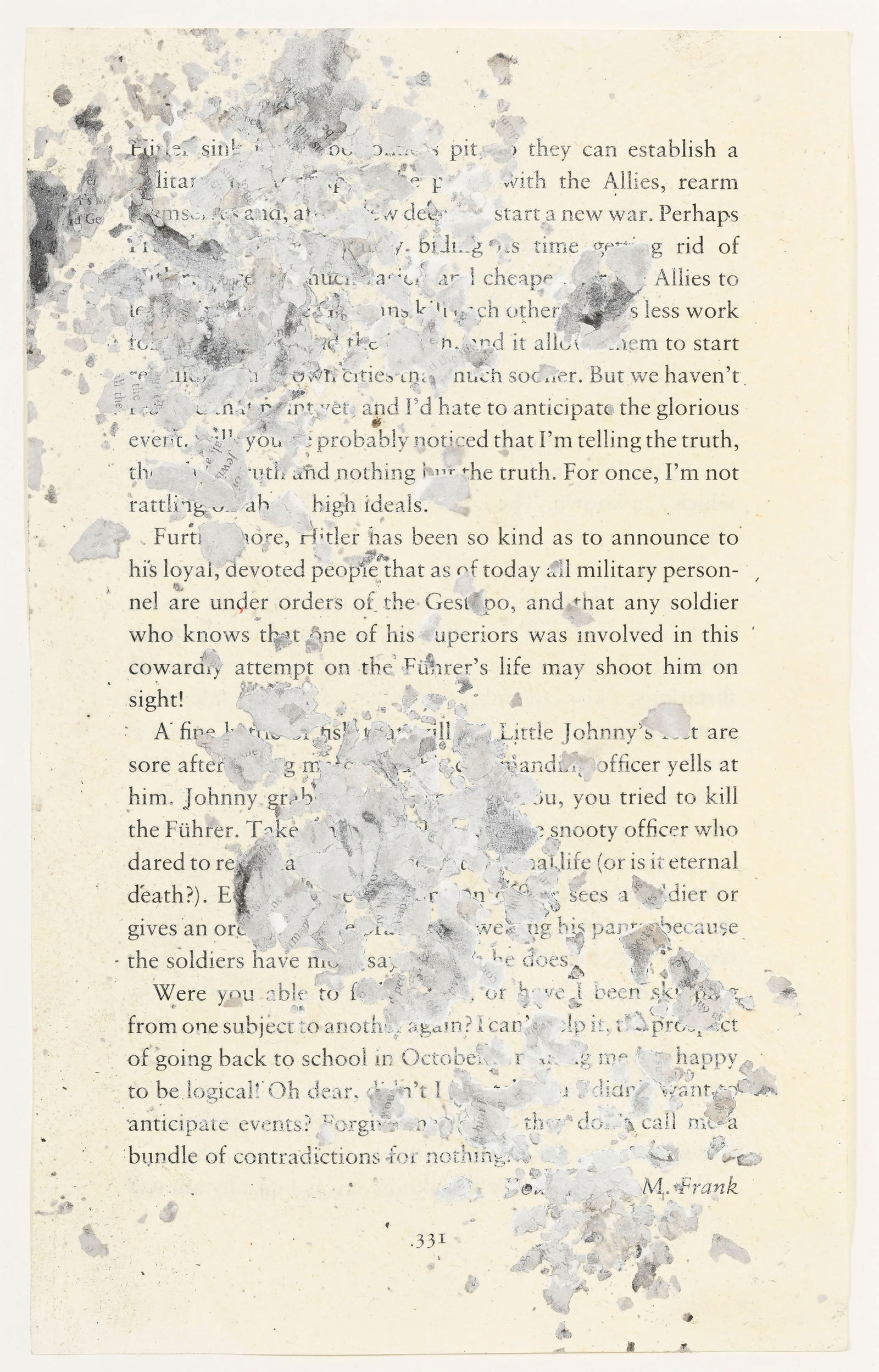 Tim Rollins and K.O.S (1955-2017), "A diary of a young girl (after Anne Frank)", suite de 7 techniqu: Tim Rollins and K.O.S (1955-2017), "A diary of a young girl (after Anne Frank)", suite de 7 techniques mixte sur papier (acrylique, cendre et page de livre), une signée, titrée et