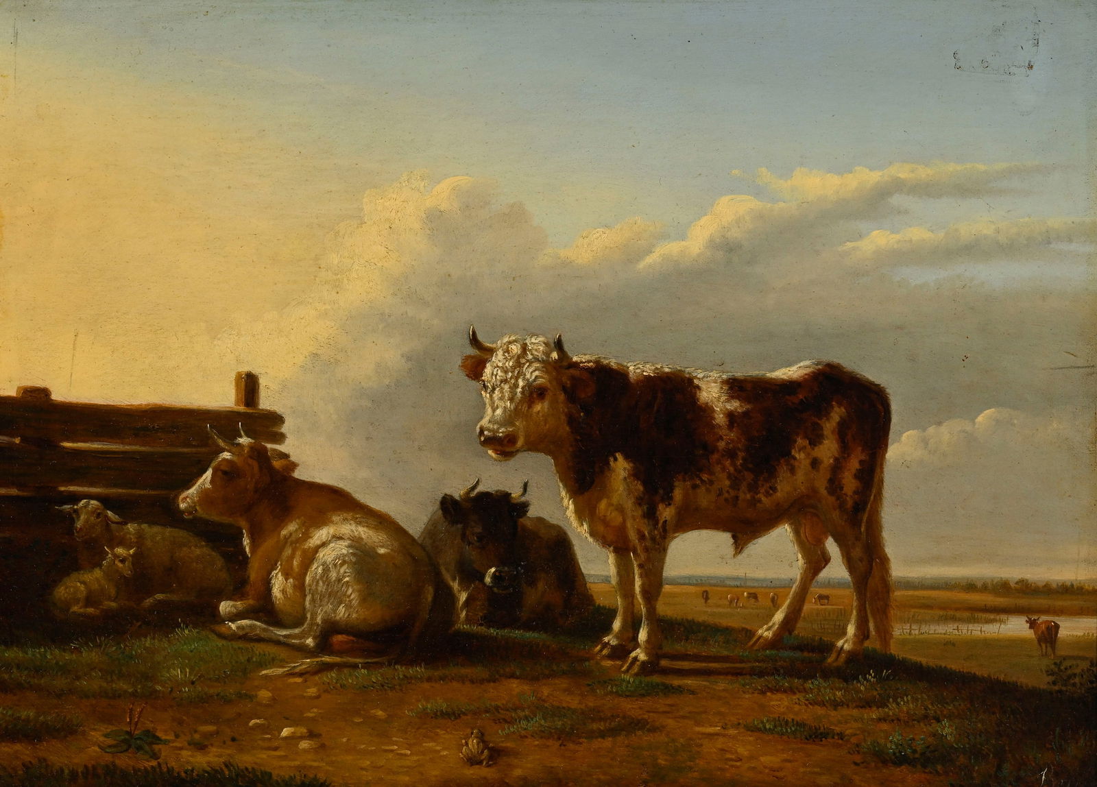 Jean Baptiste Berré (1777-1838), Vaches dans un champs, huile sur panneau, signée, 24x32 c: Jean Baptiste Berré (1777-1838), Vaches dans un champs, huile sur panneau, signée, 24x32 cm Provenance: Collection Louis Vionnet, acquis depuis au moins les années 1950, puis