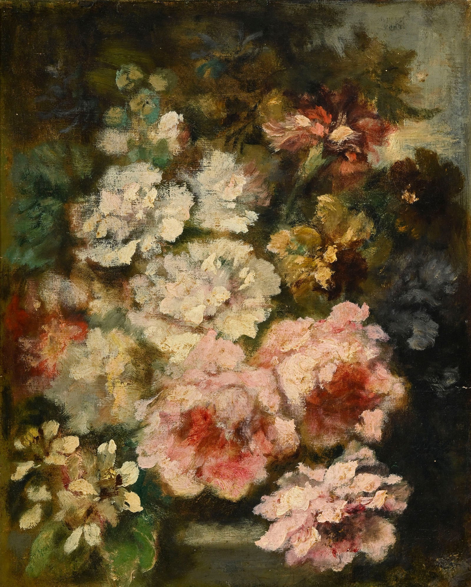 Narcisse Virgile Diaz de la Pena (1807-1876), Bouquet de fleurs, huile sur toile, signée (trace: Narcisse Virgile Diaz de la Pena (1807-1876), Bouquet de fleurs, huile sur toile, signée (trace), 40,5x32,5 cm