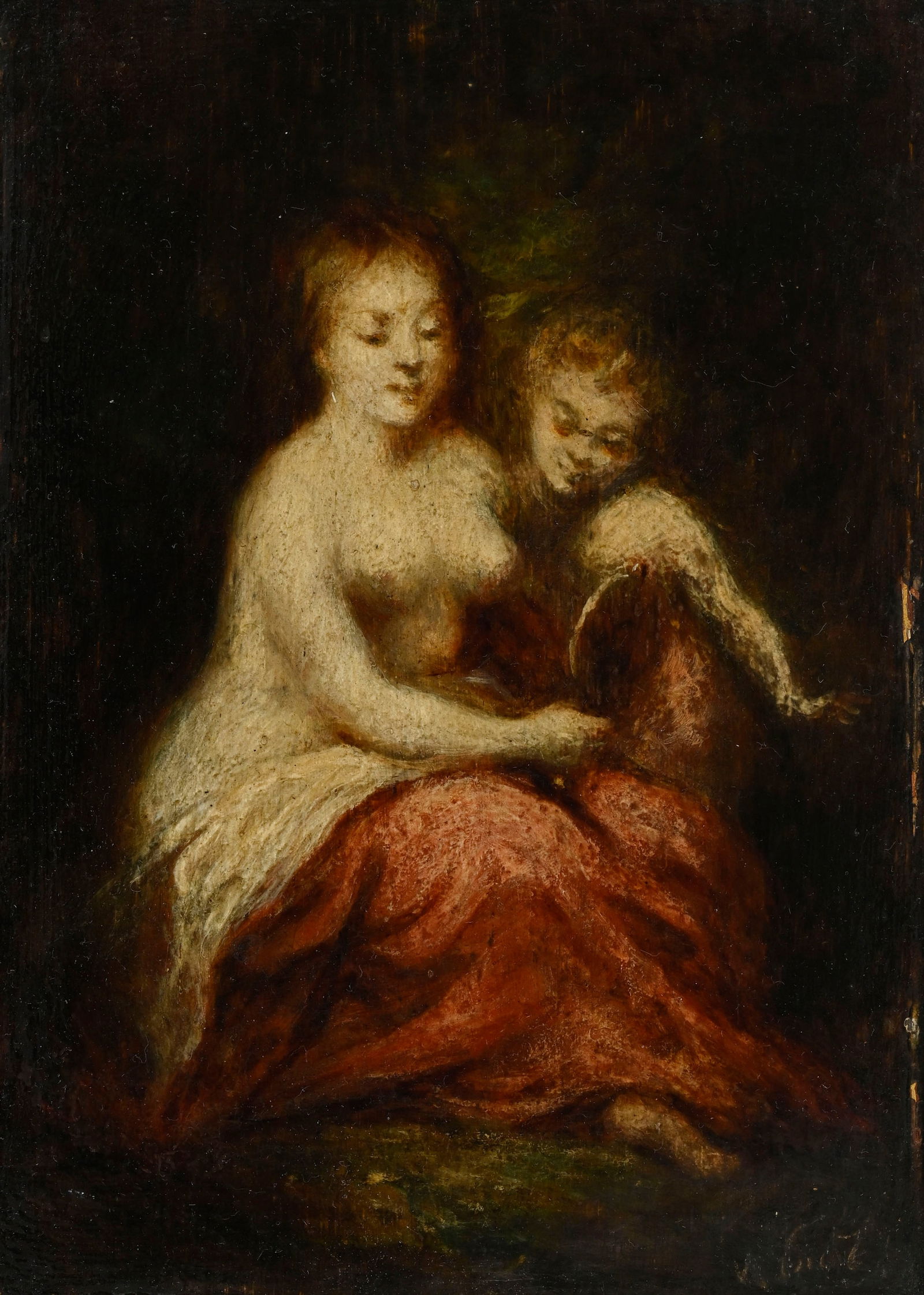 Narcisse Virgile Diaz de la Pena (1807-1876), Vénus et Cupidon, huile sur panneau, signée,: Narcisse Virgile Diaz de la Pena (1807-1876), Vénus et Cupidon, huile sur panneau, signée, 21x15 cm 