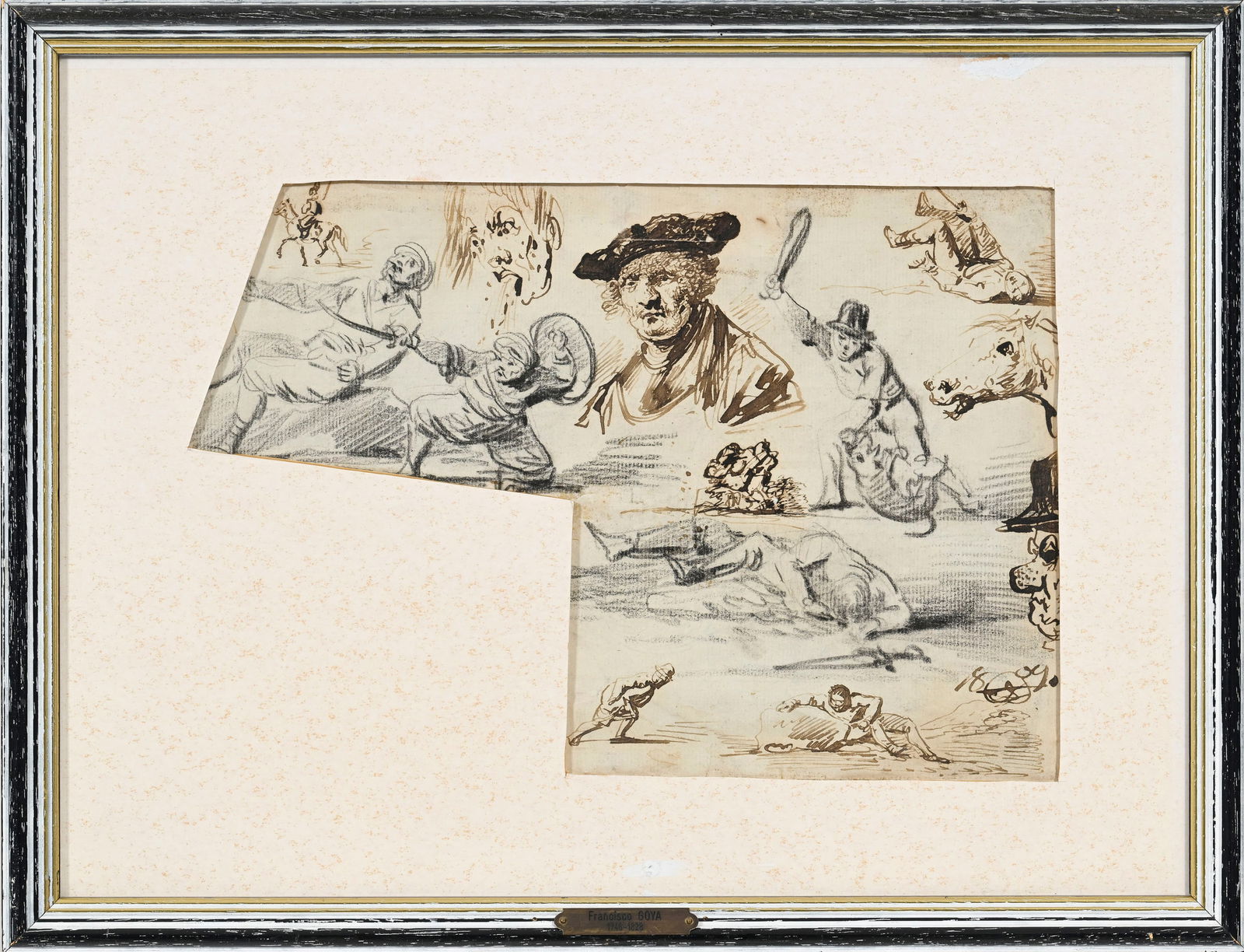 Ecole européenne du XIXe s., Etude de personnages et d'animaux, 1809, encre et pierre noire sur - 2