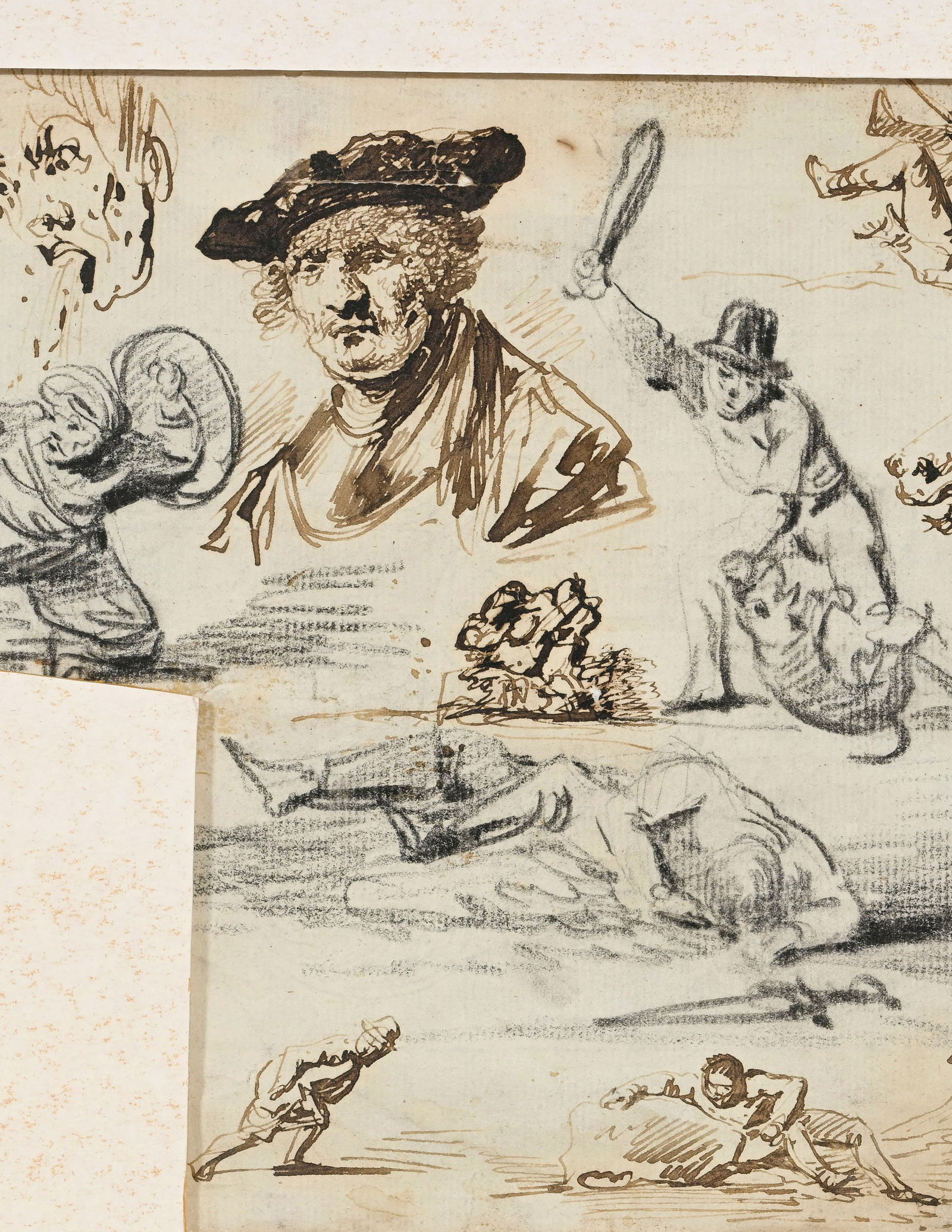 Ecole européenne du XIXe s., Etude de personnages et d'animaux, 1809, encre et pierre noire sur - 3