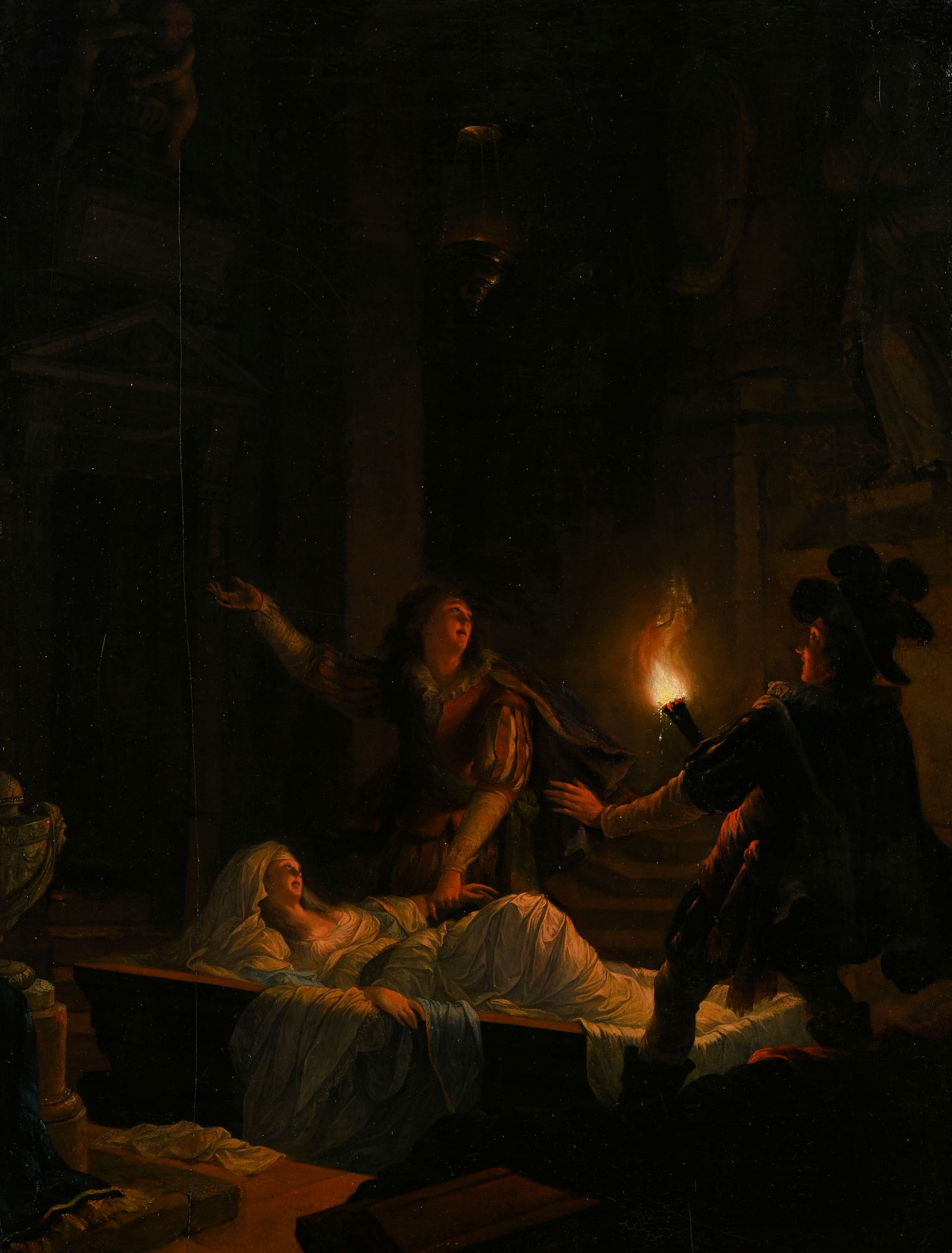 Petrus van Schendel (1806-1870), Roméo et Juliette avec Balthasar dans la crypte, c. 1830, huil: Petrus van Schendel (1806-1870), Roméo et Juliette avec Balthasar dans la crypte, c. 1830, huile sur panneau, signée, 68x52 cm Provenance: Venduehuis der Notarissen, la Hague,