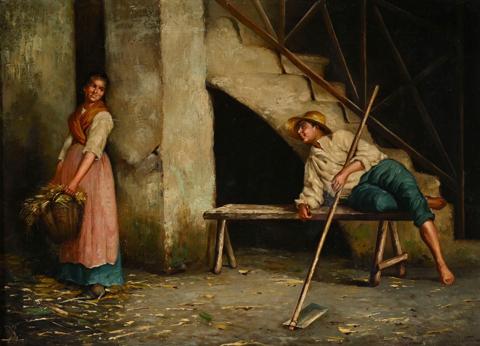 Francesco Tito (1863-1934), Couple de paysans dans un intérieur, huile sur toile, signée, : Francesco Tito (1863-1934), Couple de paysans dans un intérieur, huile sur toile, signée, 39x54 cm Provenance: Collection privée, Bâle, depuis les années 1950