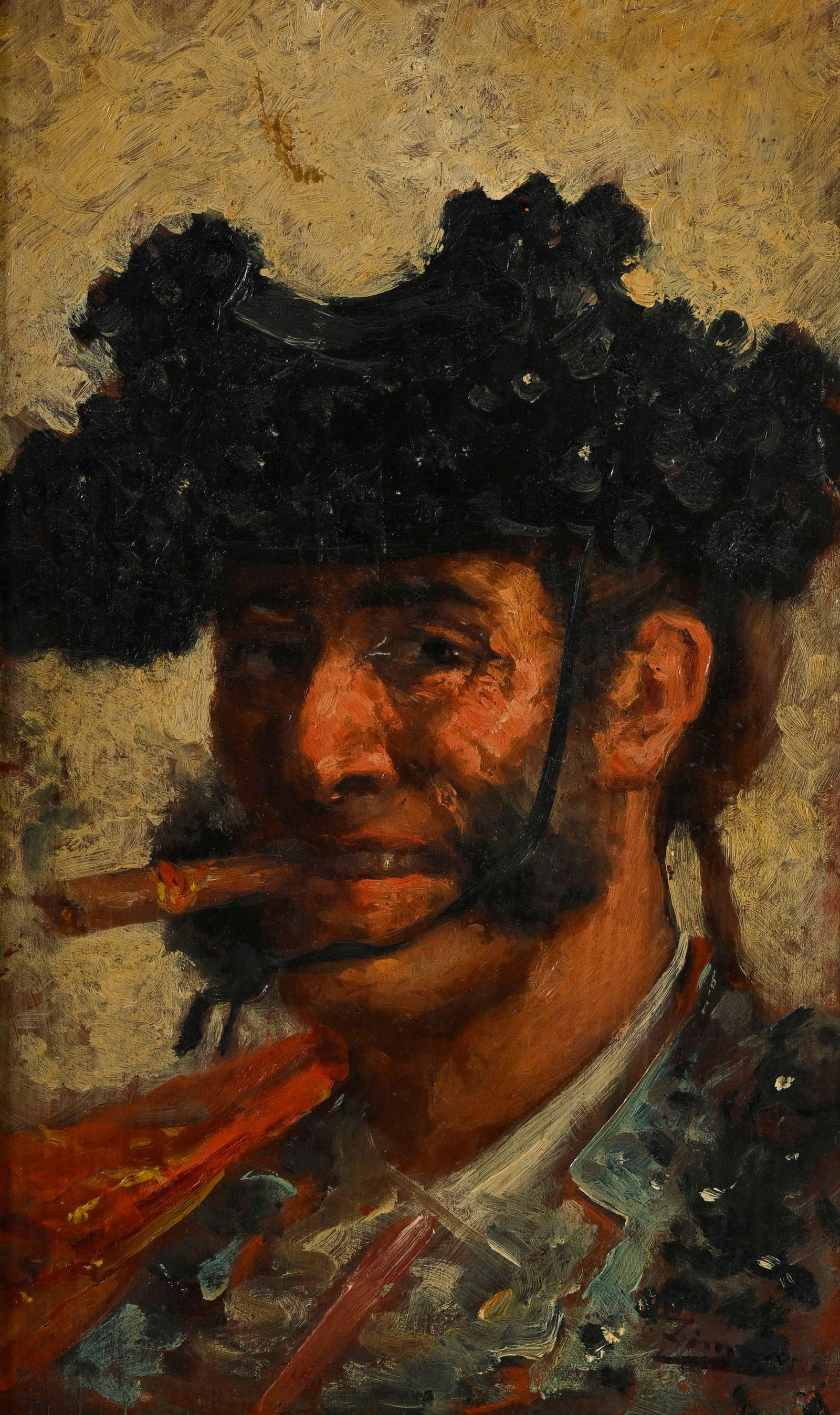 Félix Ziem (1821-1911), attribué à, Portrait d'homme au cigare, huile sur panneau, in: Félix Ziem (1821-1911), attribué à, Portrait d'homme au cigare, huile sur panneau, inscrit "Ziem", 37,5x22 cm 