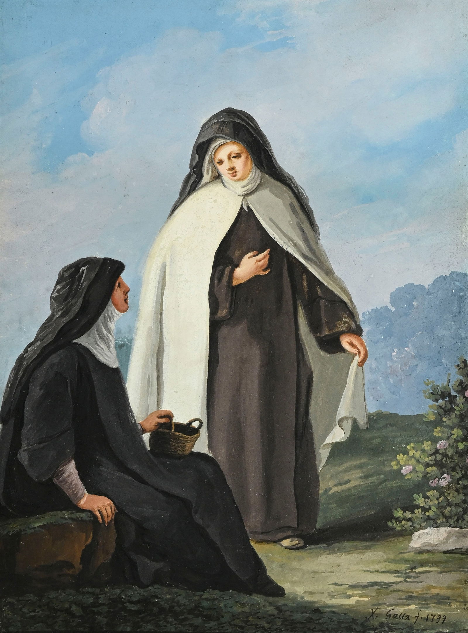 Saverio Xavier della Gatta (act.1777-1829), Personnages napolitains, 1799, suite de 6 temperas sur p: Saverio Xavier della Gatta (act.1777-1829), Personnages napolitains, 1799, suite de 6 temperas sur papier, signées, datées et 1 située "Neap", de 20x15 à 21x15,5 cm (à