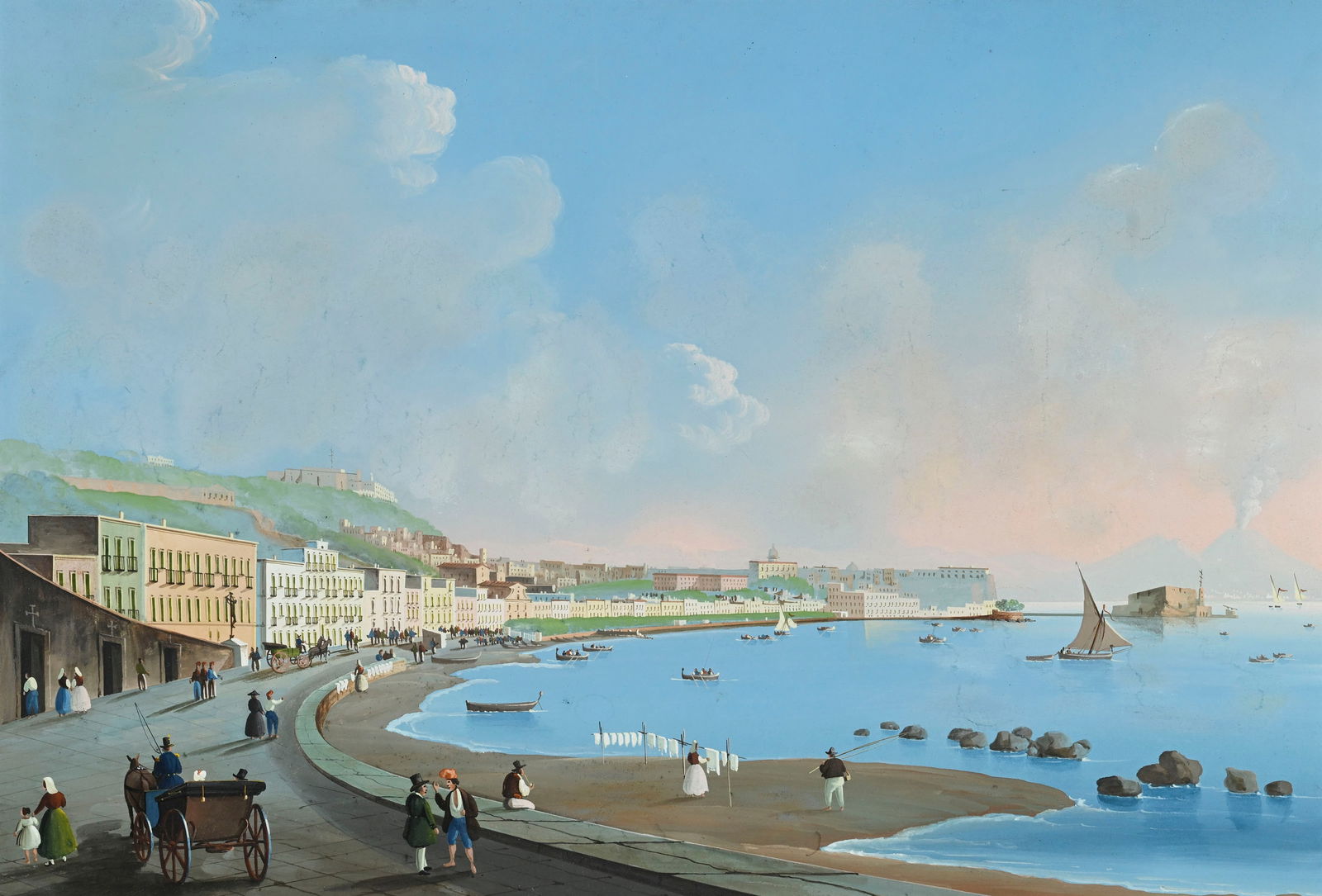 Ecole napolitaine du XIXe s., Napoli da Posillipo, gouache sur papier, 29,5x42,5 cm: Ecole napolitaine du XIXe s., Napoli da Posillipo, gouache sur papier, 29,5x42,5 cm 