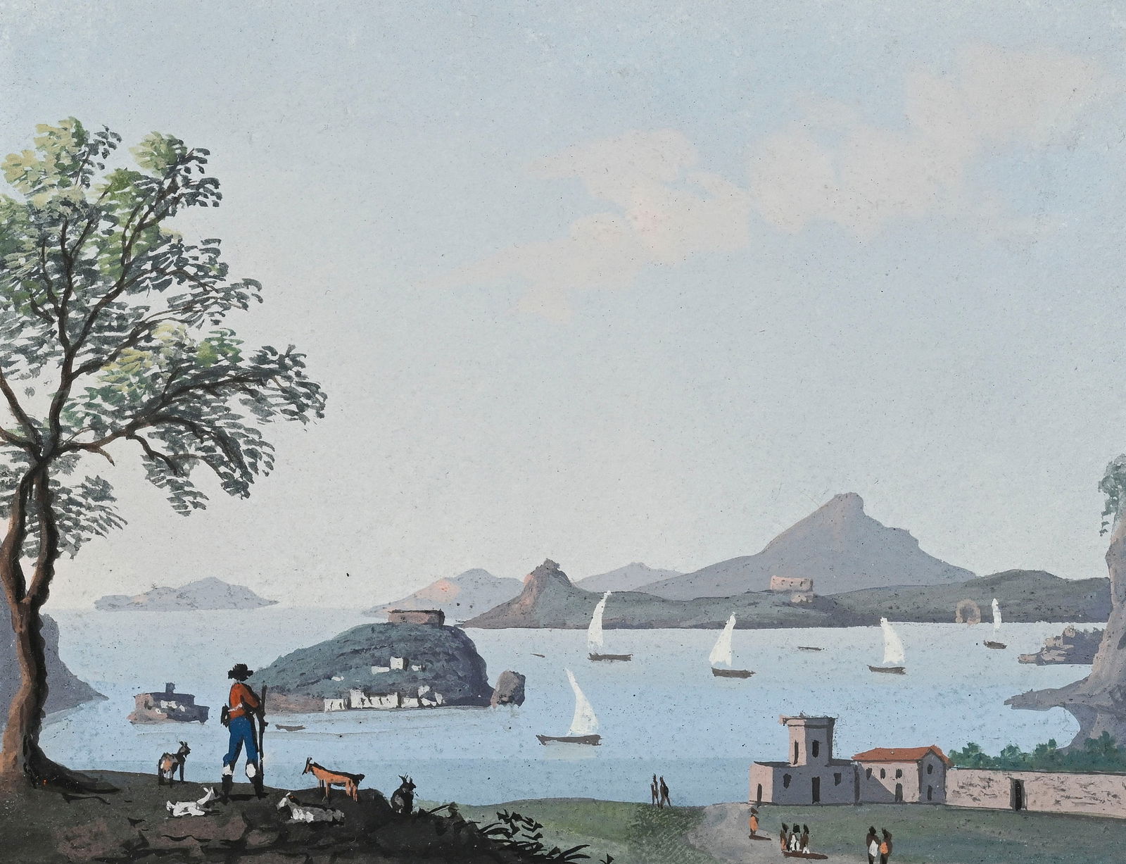 Ecole napolitaine du XIXe s., Vue de Naples et alentours, suite de 8 gouaches sur papier, situé: Ecole napolitaine du XIXe s., Vue de Naples et alentours, suite de 8 gouaches sur papier, situées, une signée, de 7,5x11 à 10,5x14,5 cm Provenance: Galerie Grand-Rue,