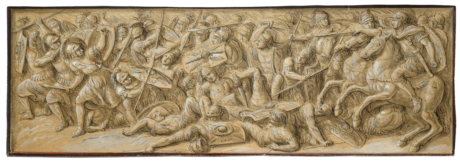 Marcantonio Bassetti (1586-1630), suiveur de, Scène de bataille, encre et rehauts de gouache su (1 of 5)