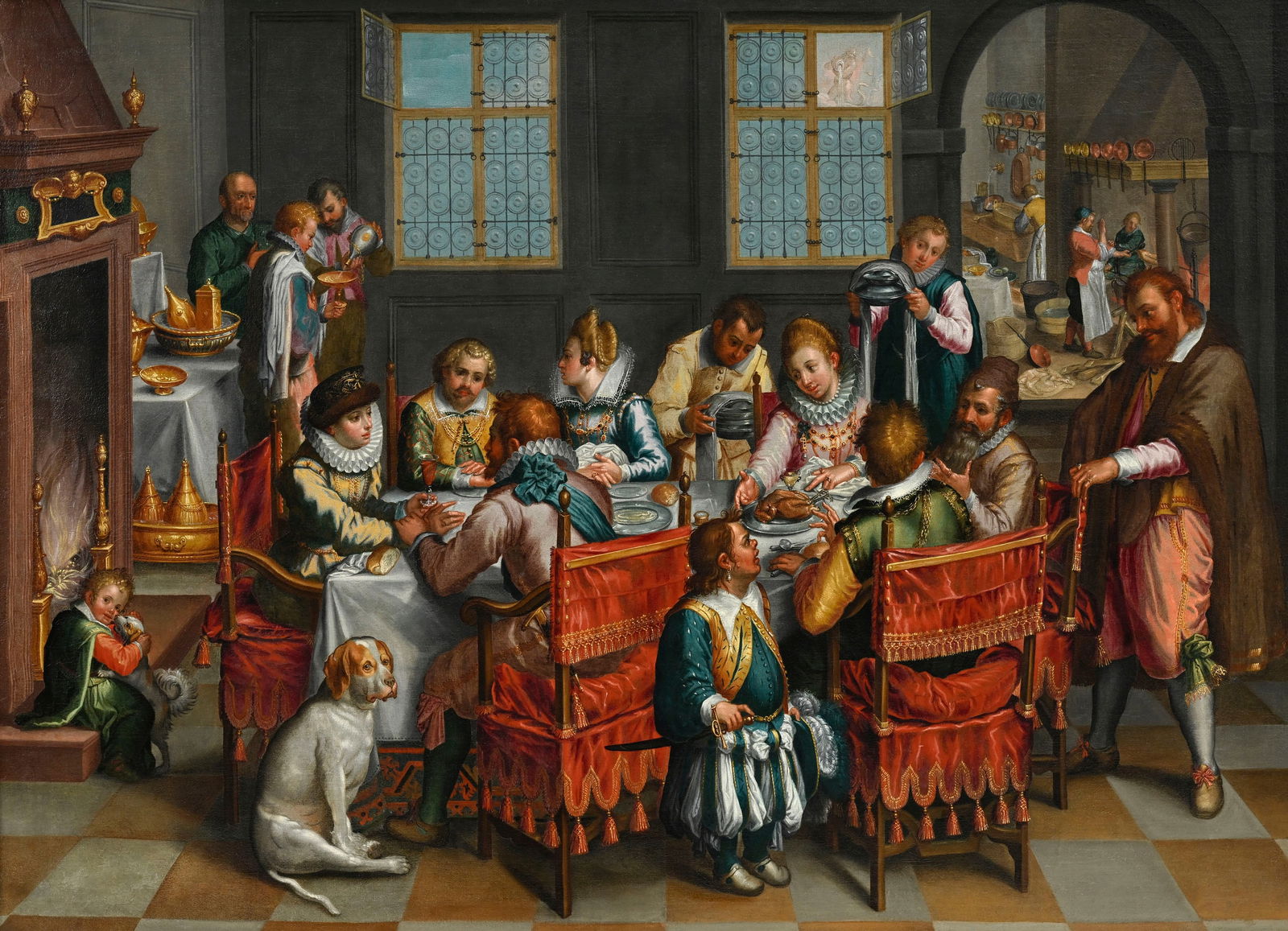 Peter de Witte, dit Candido (1548-1628), attribué à, "Festin d'apparat, allégorie de : Peter de Witte, dit Candido (1548-1628), attribué à, "Festin d'apparat, allégorie de l'hiver, le mois de janvier", huile sur toile, 132,5x181,5 cm Provenance : Abbaye d'Heisterbach: ce