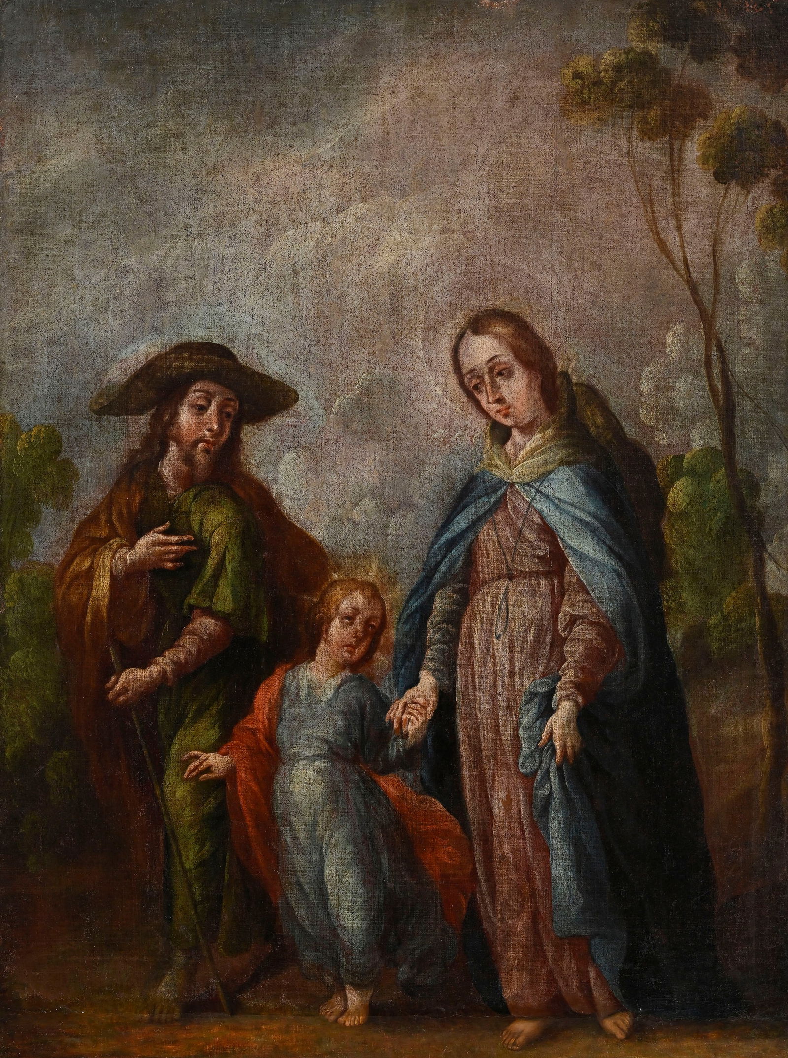 Ecole espagnole du XVIIIe s., Retour de la Sainte famille d’Egypte, huile sur toile, 106x78 cm (1 of 4)