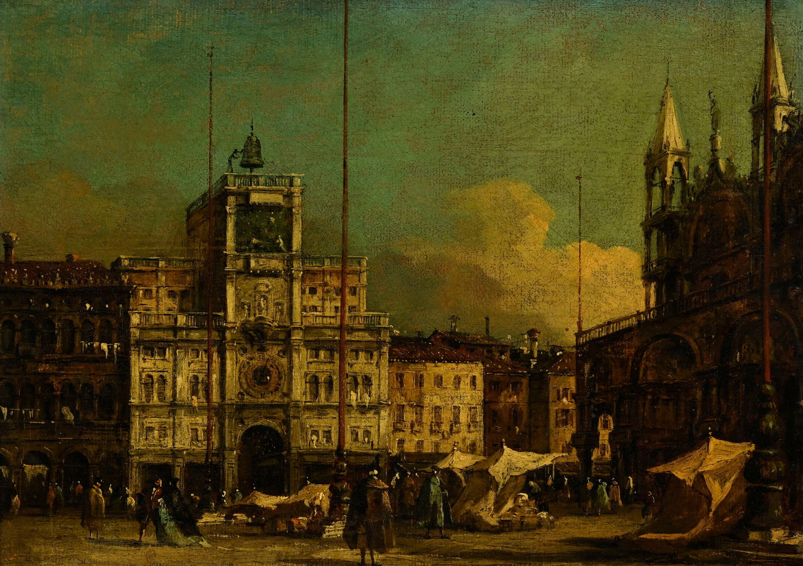Francesco Guardi (1712-1793), entourage de, Vue de la place Saint-Marc animée, huile sur papier: Francesco Guardi (1712-1793), entourage de, Vue de la place Saint-Marc animée, huile sur papier marouflé sur toile, 32x44 cm Provenance: Edward Habich, Cassel; J. M. Heberle, Collection Edwa