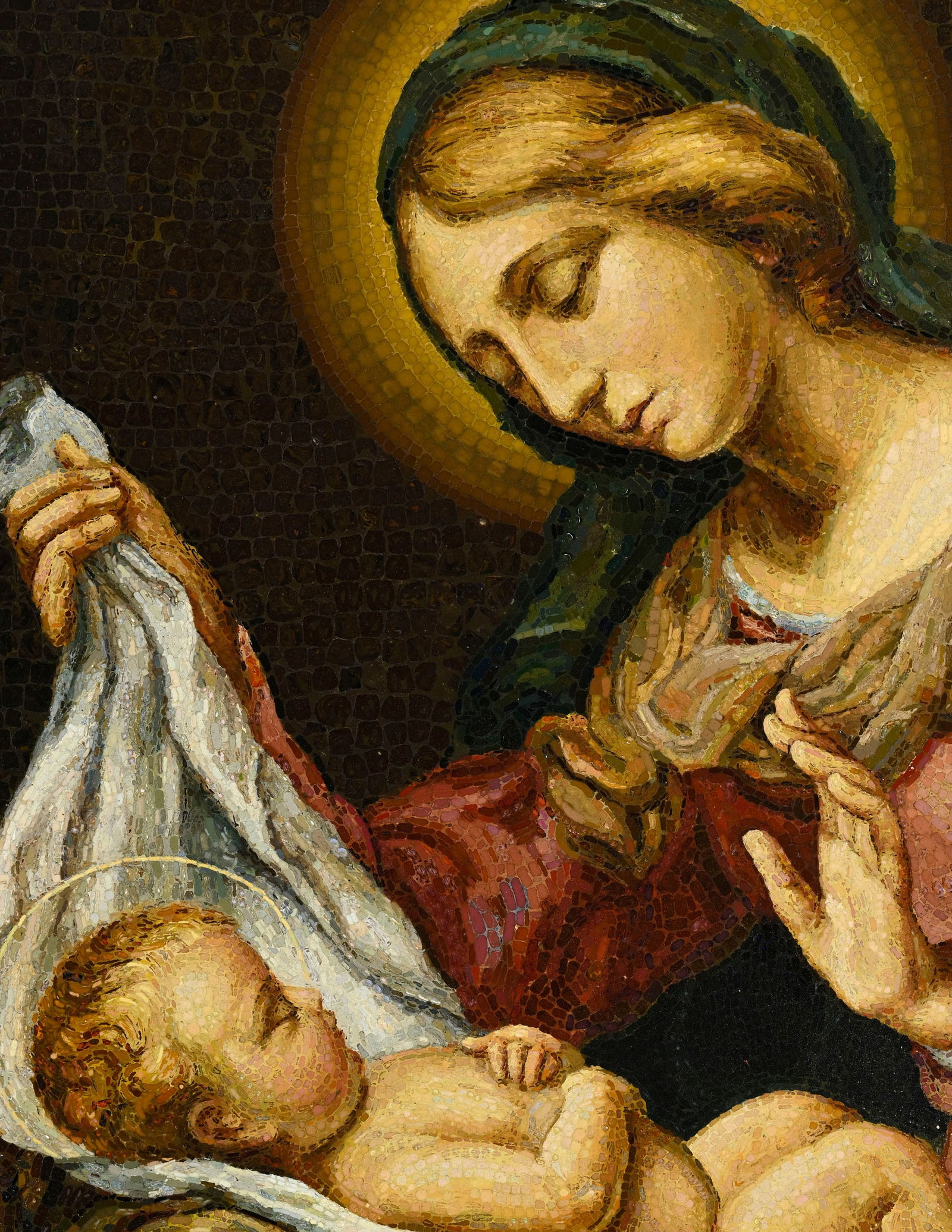 Ludovico Lucietto (XX), "Madonna di C. Dolci", micro-mosaïque sur panneau, 63,5x52,5 cm Au ver - 4