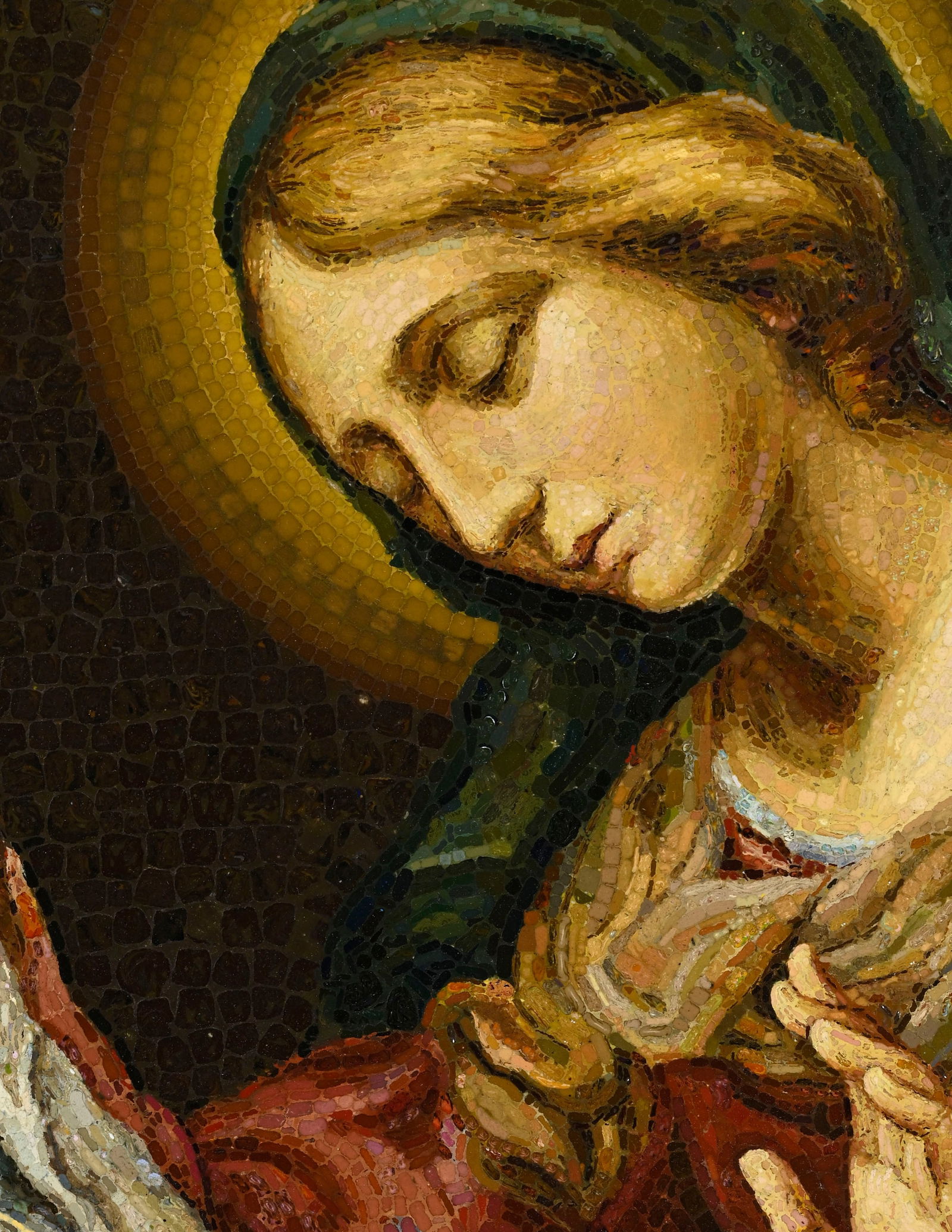 Ludovico Lucietto (XX), "Madonna di C. Dolci", micro-mosaïque sur panneau, 63,5x52,5 cm Au ver - 5