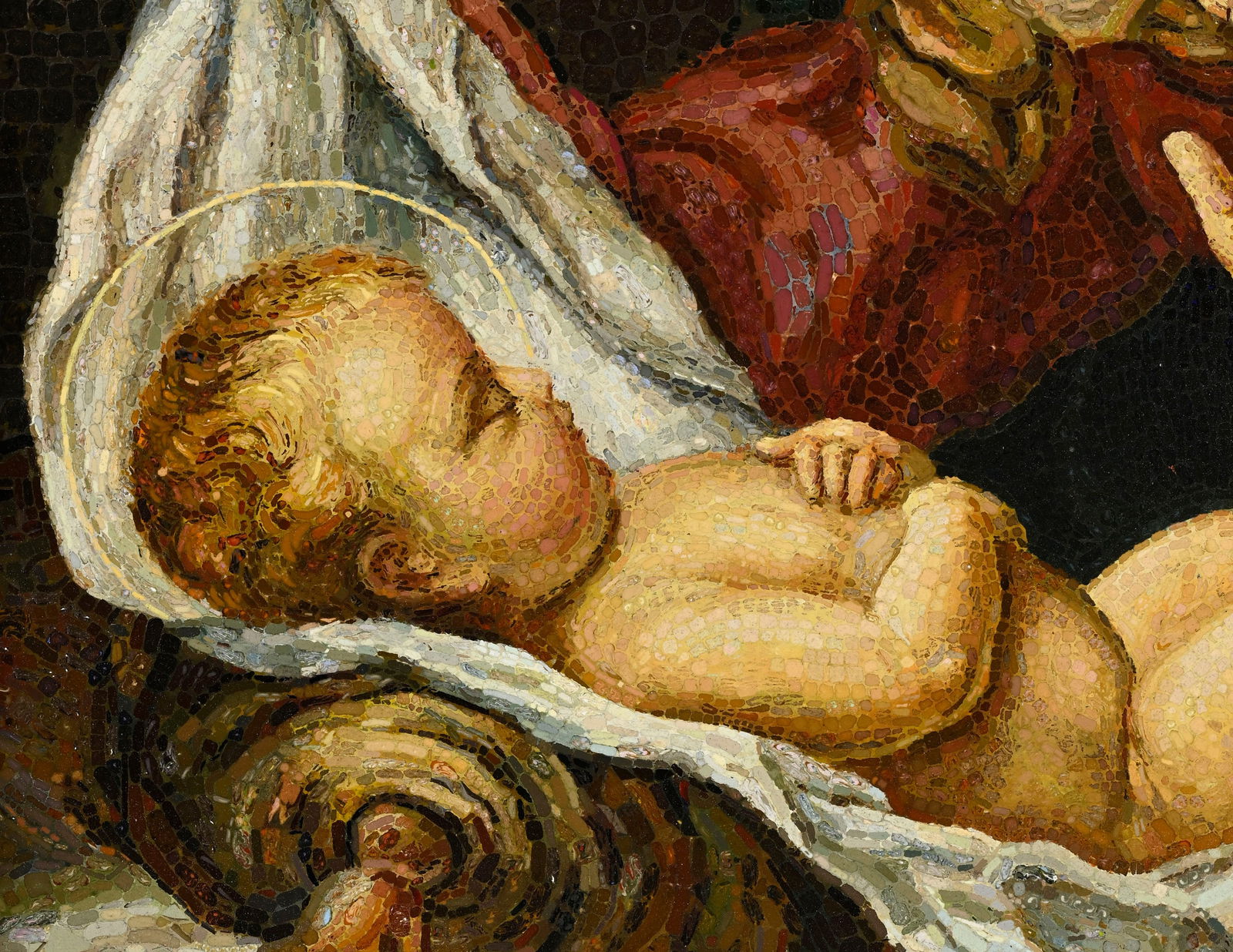 Ludovico Lucietto (XX), "Madonna di C. Dolci", micro-mosaïque sur panneau, 63,5x52,5 cm Au ver - 6