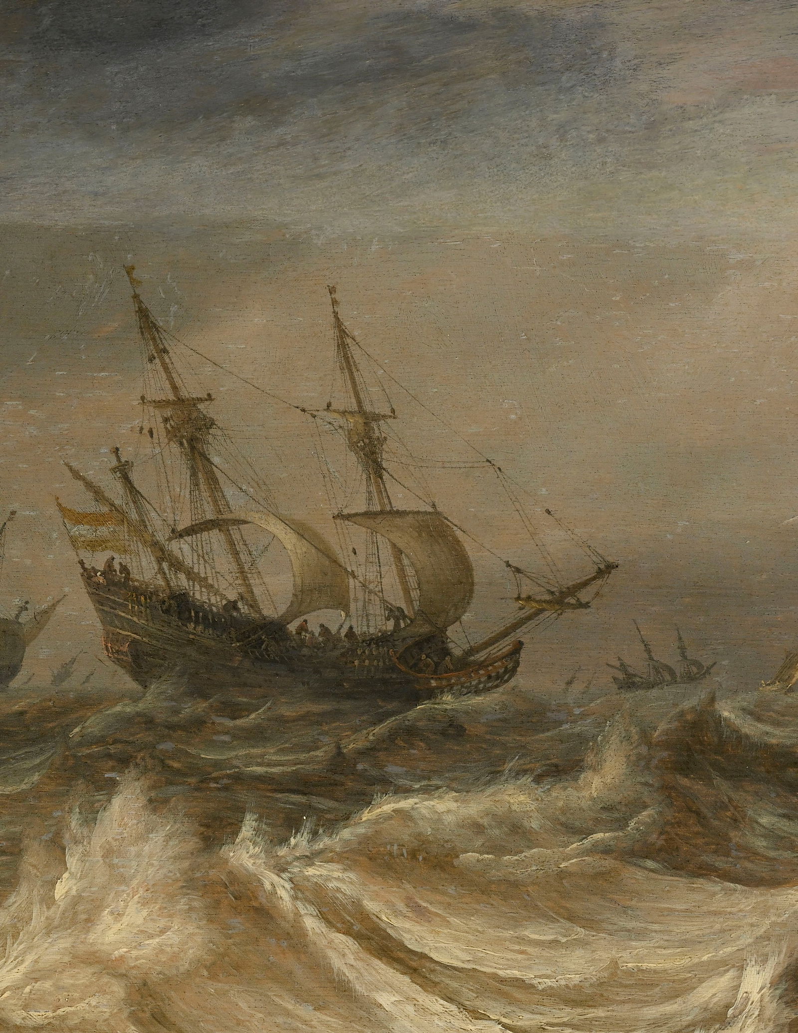 Pieter I Mulier (1615-1670), "Trois-mâts et autres navires naviguant dans des eaux agitées - 3