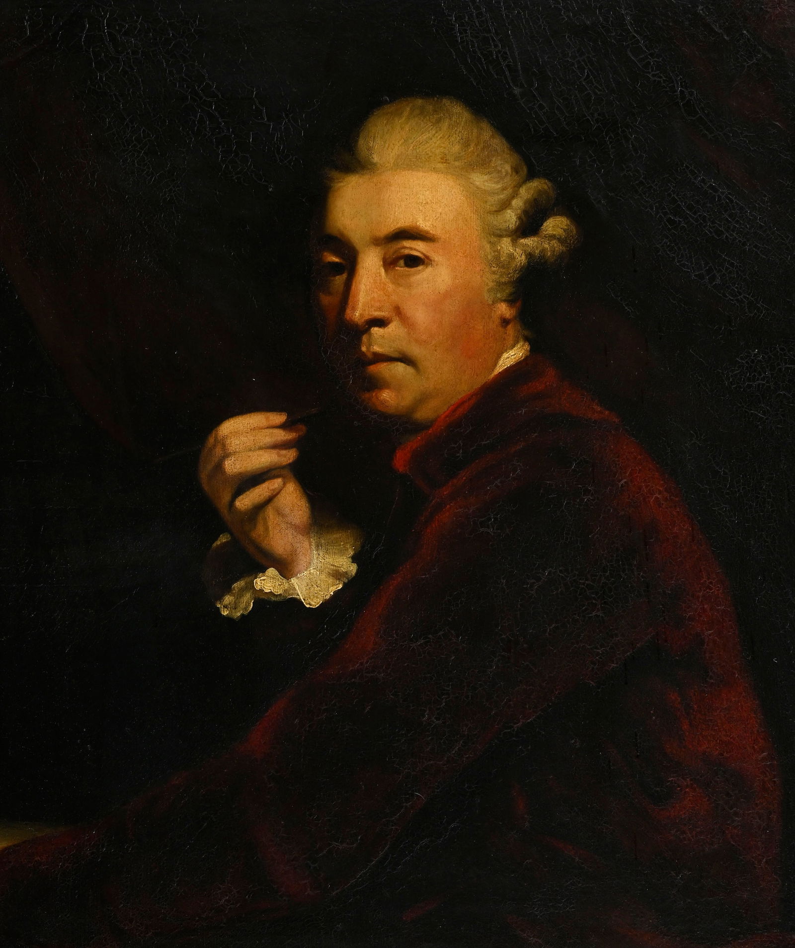 Joshua Reynolds (1723-1792), copie d'après, Portrait d'un gentilhomme, XIXe, huile sur bois mon (1 of 4)