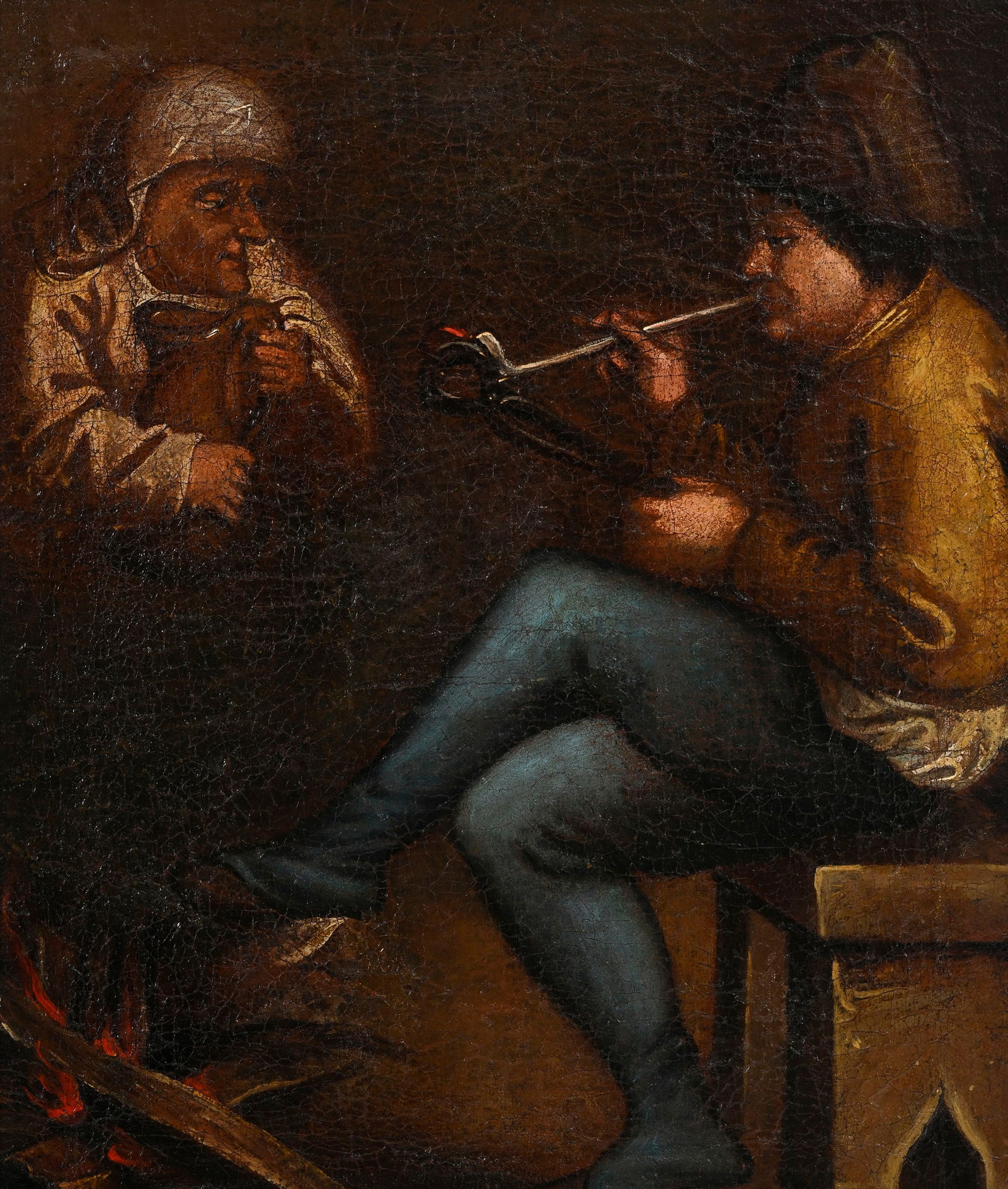 David II Teniers (1610-1690), suiveur de, Fumeur de pipe, XIXe, huile sur toile, 35,5x30,5 cm: David II Teniers (1610-1690), suiveur de, Fumeur de pipe, XIXe, huile sur toile, 35,5x30,5 cm ConditionRéseaux de craquelures 