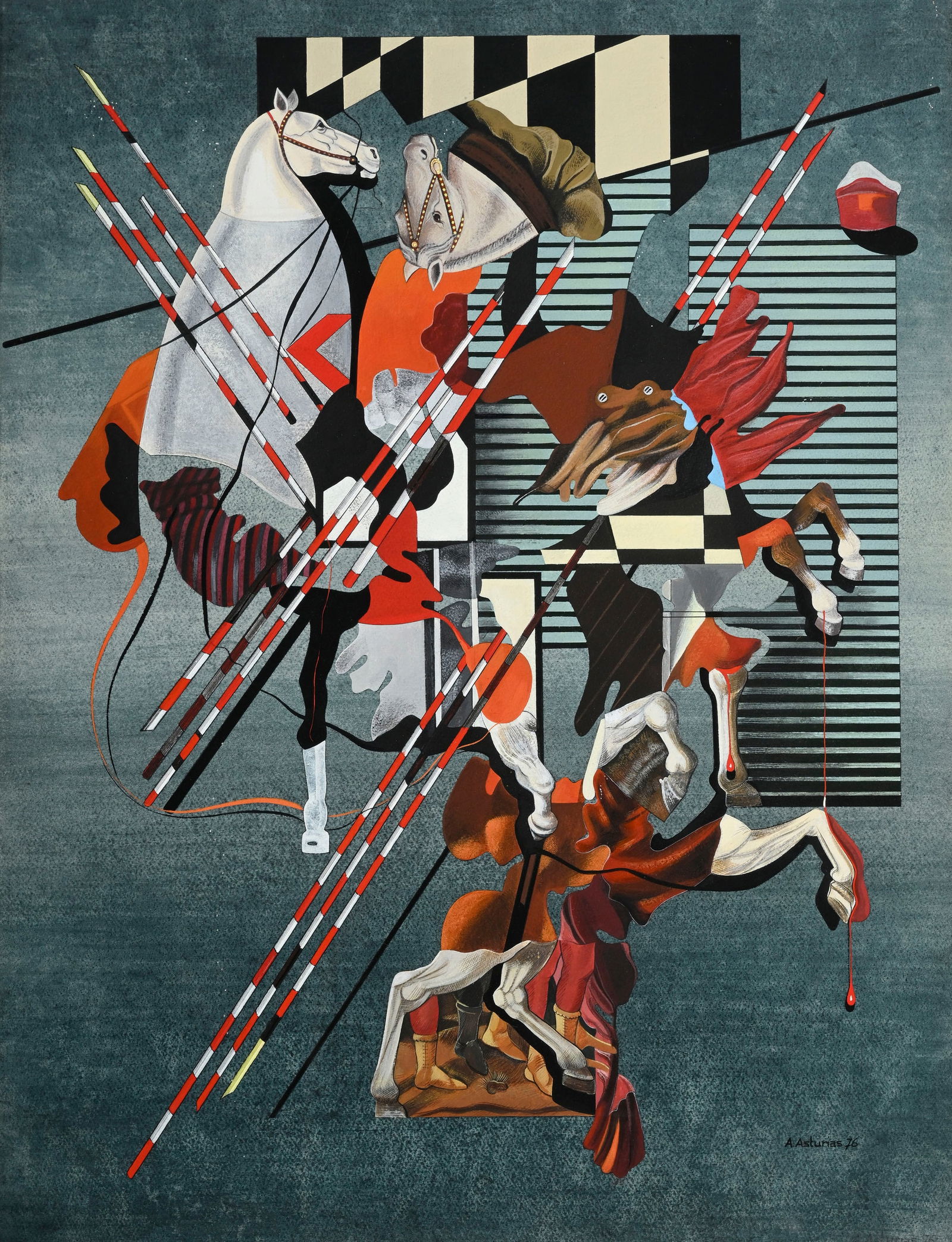 Arlette Asturias (1941-2021), Composition aux chevaux, 1976, encre, gouache et aquarelle sur papier,: Arlette Asturias (1941-2021), Composition aux chevaux, 1976, encre, gouache et aquarelle sur papier, signée et datée, 62,5x48 cm (à vue)