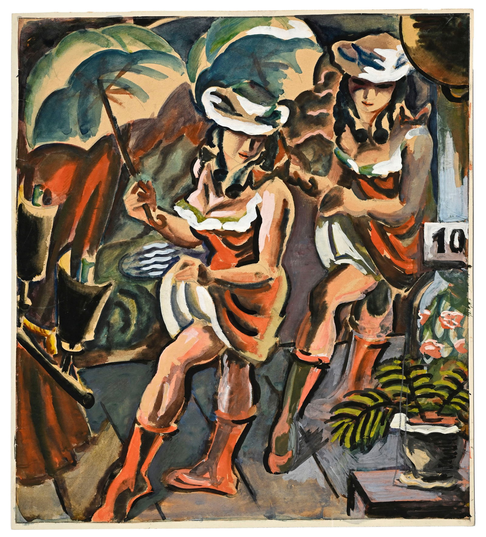 Walter Bangerter (1891-1962), Scènes de cirque et cabaret, suite de 4 gouaches sur papier, une : Walter Bangerter (1891-1962), Scènes de cirque et cabaret, suite de 4 gouaches sur papier, une signée, 3 tamponnées de la succession de l'artiste au verso, de 24,5x24,5 à