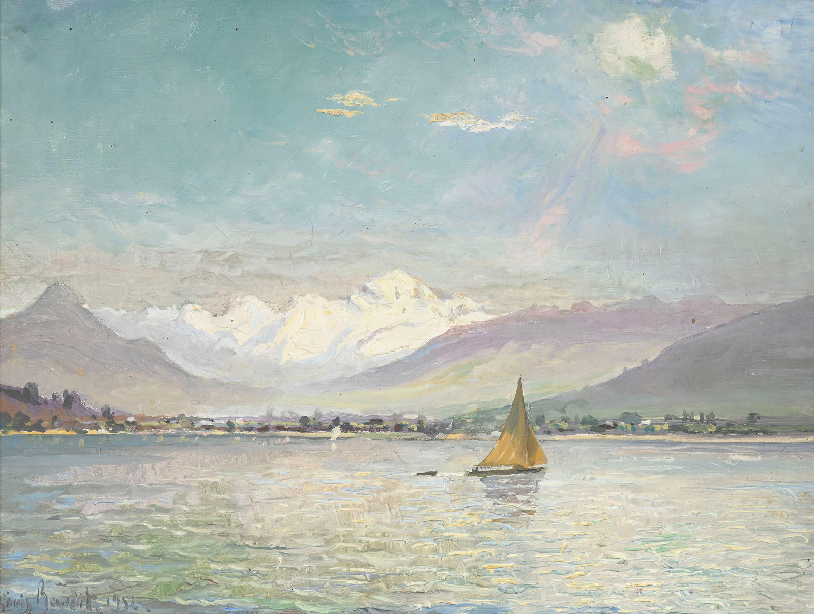 Louis Amédée Baudit (1870-1960), "Le Mont-Blanc depuis la Perle du lac", 1952, huile sur t (1 of 5)