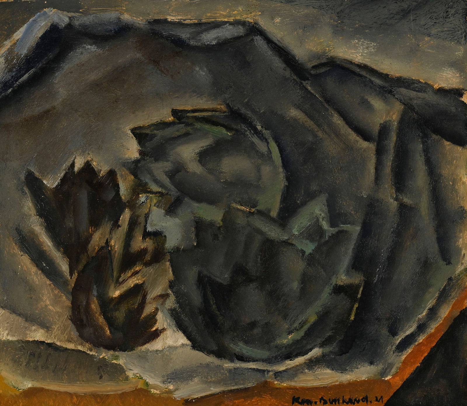 Rodolphe Théophile Bosshard (1889-1960), "Artichauts", 1921, huile sur carton, signée et d: Rodolphe Théophile Bosshard (1889-1960), "Artichauts", 1921, huile sur carton, signée et datée, contresignée et annotée au verso, 31,5x36,5 cm (à vue) 