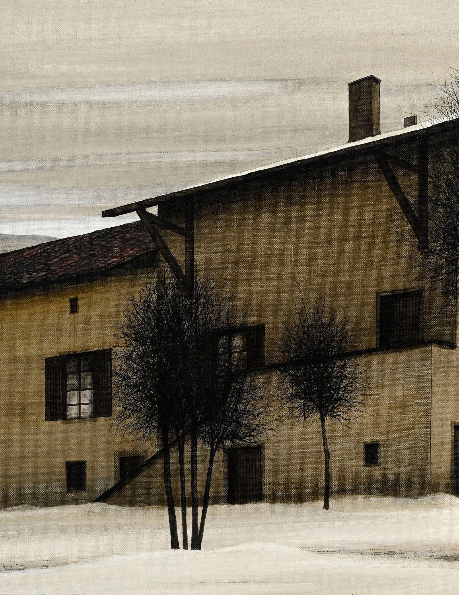 Jacques Deperthes (1936), Maison de campagne sous la neige, huile sur toile, signée, dédic - 3