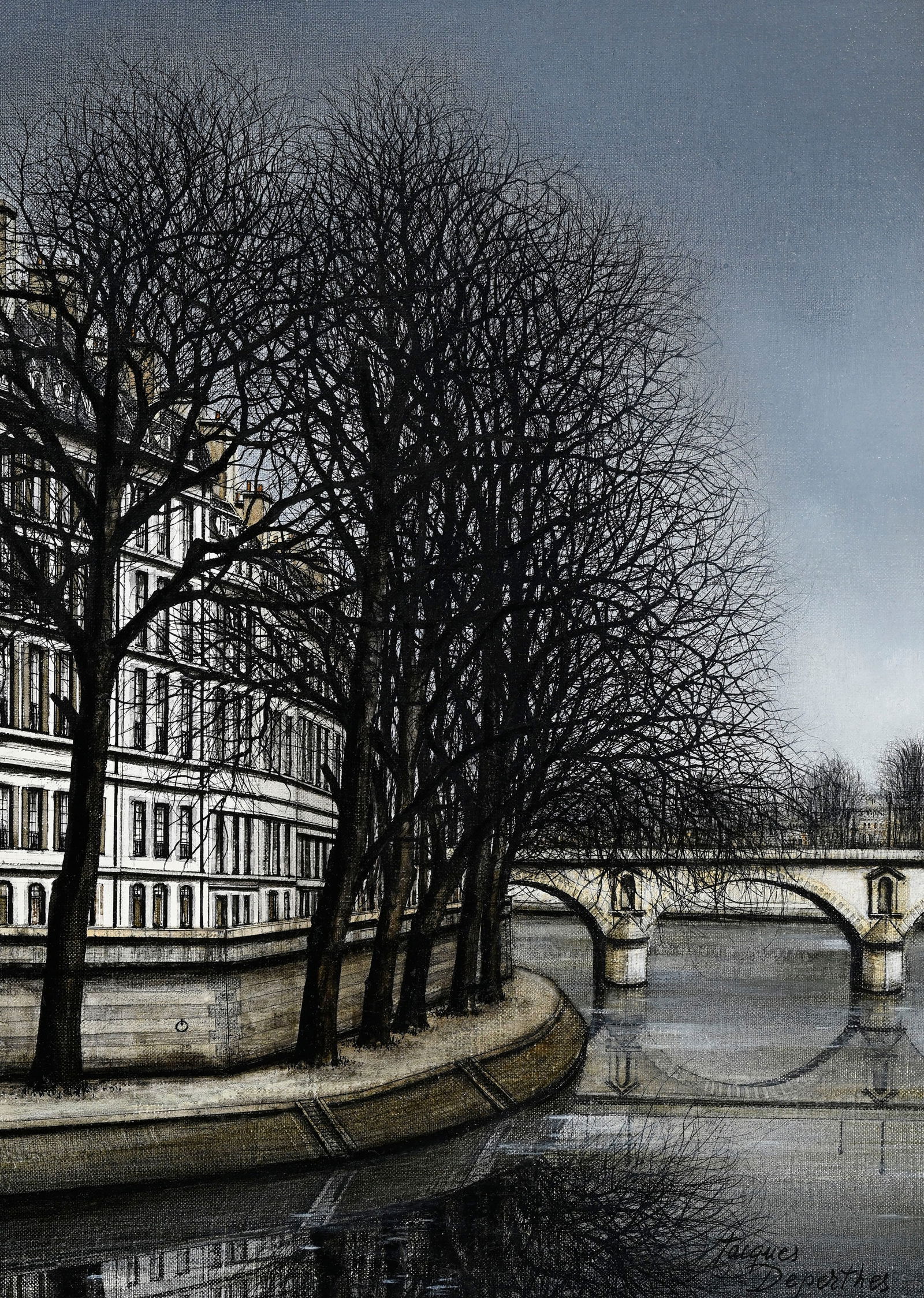 Jacques Deperthes (1936), "Le quai d'Anjou", huile sur toile, signée, contresignée, titr&#: Jacques Deperthes (1936), "Le quai d'Anjou", huile sur toile, signée, contresignée, titrée et située "Paris" au verso, 33,5x24,5 cm 