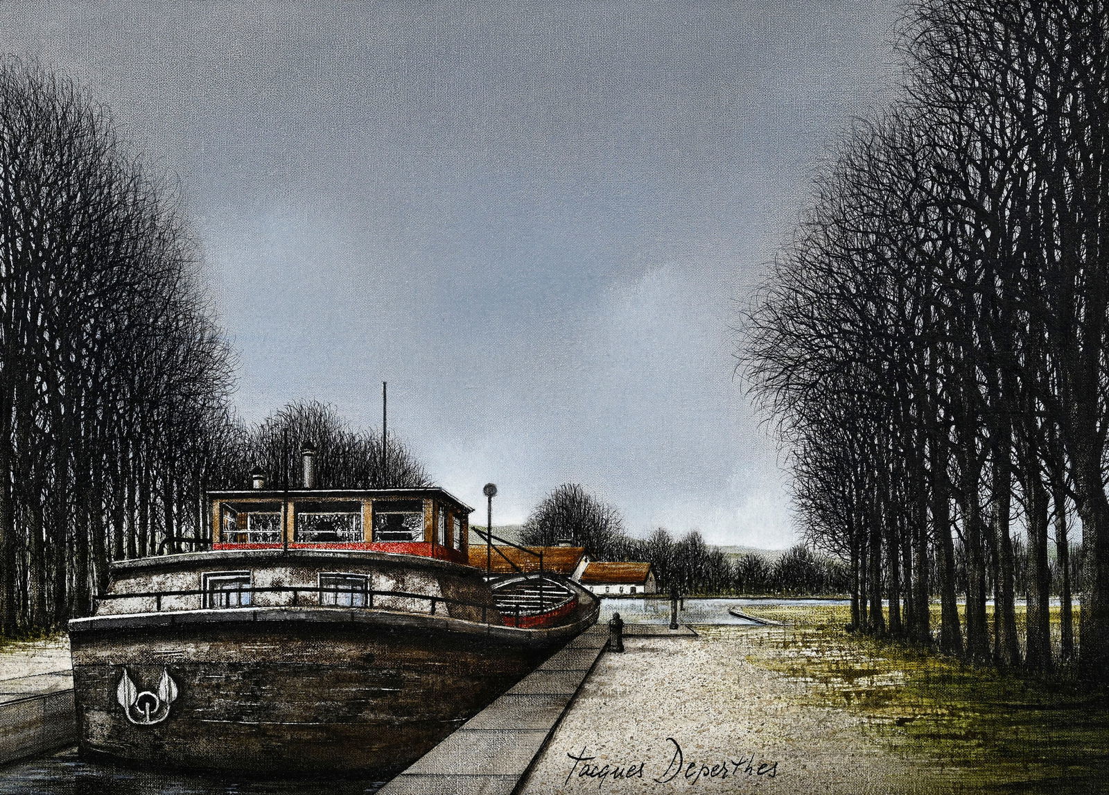 Jacques Deperthes (1936), "Sur le canal de Bourgogne"_,_ huile sur toile, signée, contresign: Jacques Deperthes (1936), "Sur le canal de Bourgogne", huile sur toile, signée, contresignée et titrée au verso, 24,5x33,5 cm 