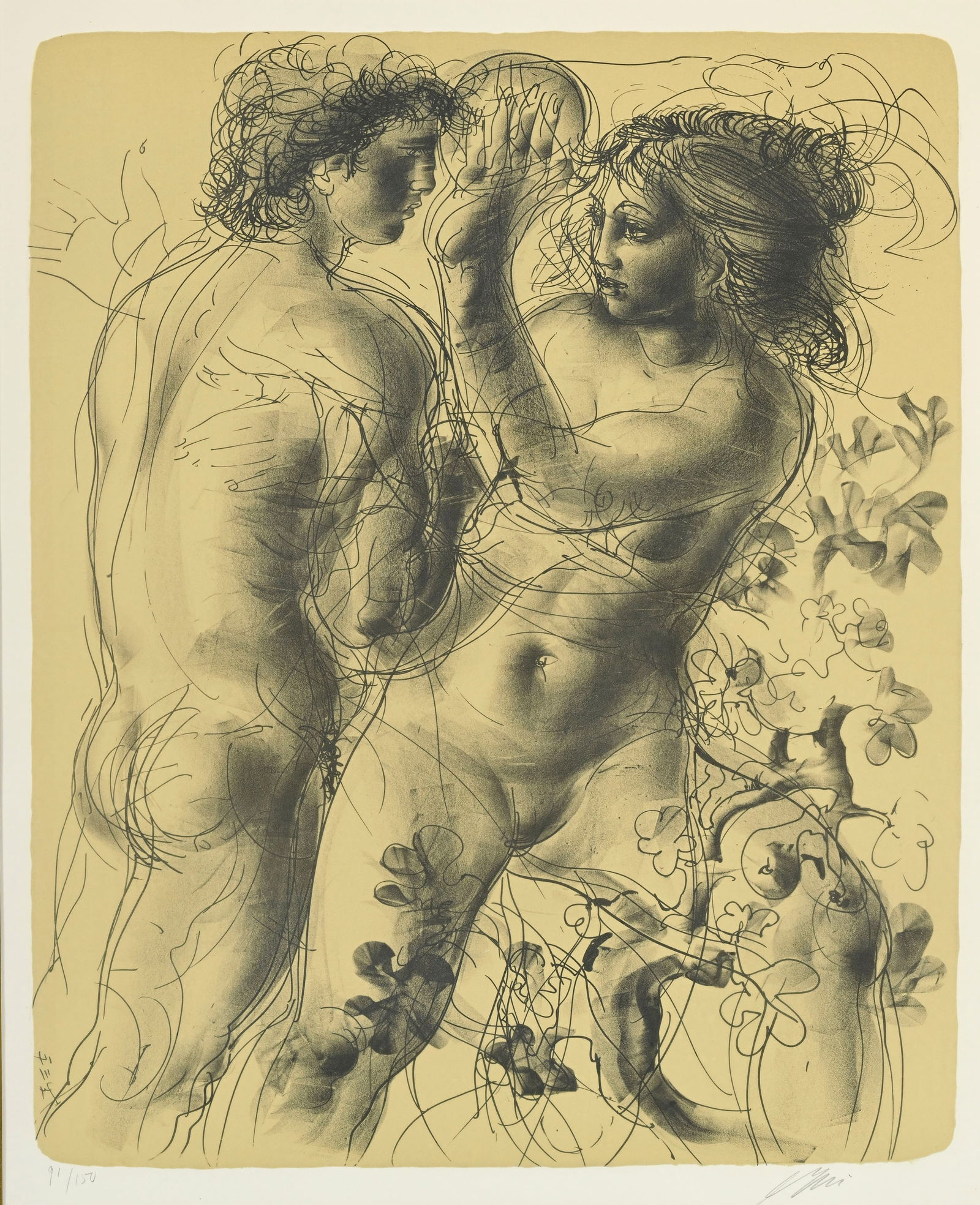Hans Erni (1909), Couple, lithographie, signée et numérotée 91/150 au crayon, 58x48 c (1 of 6)
