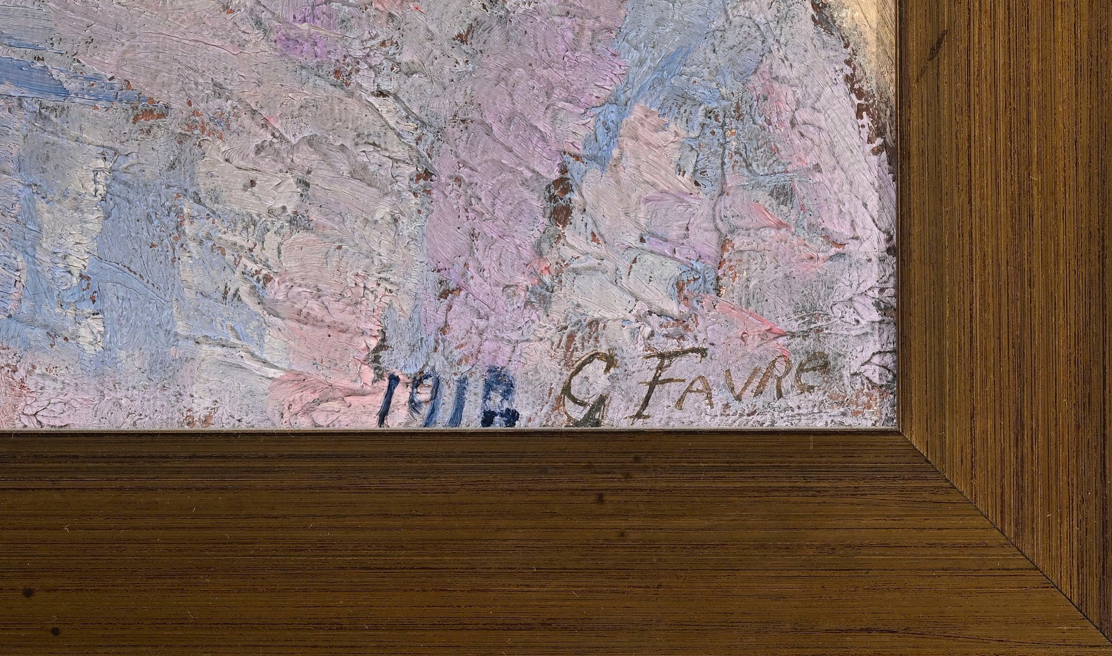 G. Favre (XIX-XX), Femme au chapeau, 1918, huile sur toile, signée et datée, inscriptions  - 4