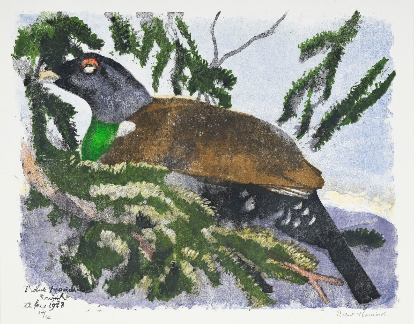 Robert Hainard (1906-1999), "Grand coq endormi", 22 février 1978, bois gravé, signé,  (1 of 6)