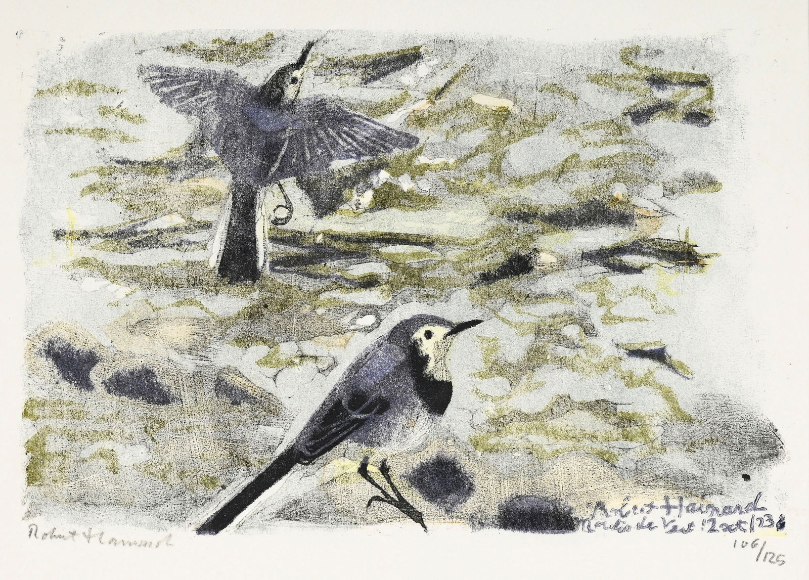 Robert Hainard (1906-1999), "Deux bergeronnettes grises"_,_ 12 octobre 1938, bois gravé, sign&# (1 of 6)