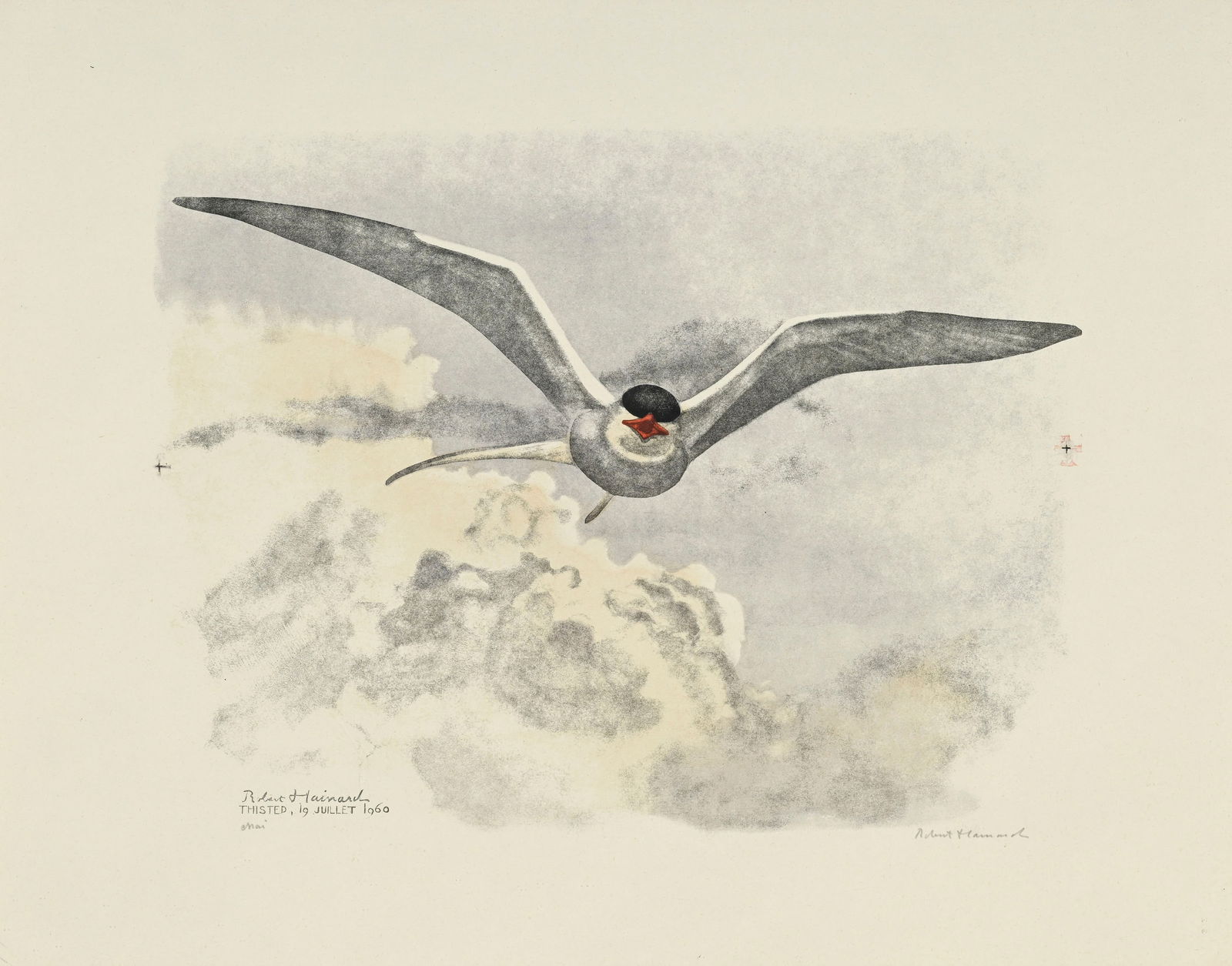 Robert Hainard (1906-1999), "Sterne pierregarin attaquant", 19 juillet 1960, bois gravé, sign&# (1 of 6)