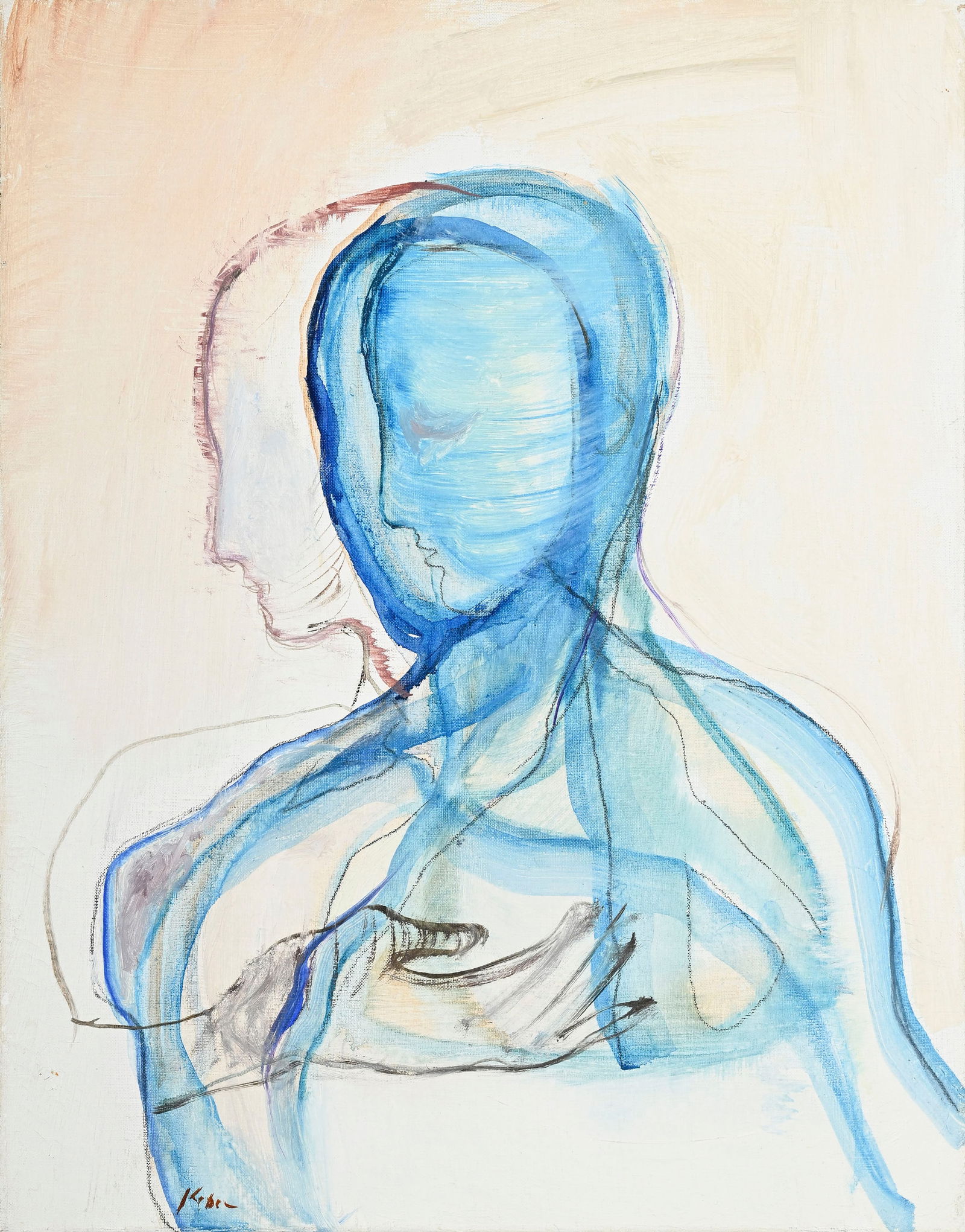 Rosemonde Krbec (1920-2000), Portrait, huile sur toile, signée, 35x27 cm: Rosemonde Krbec (1920-2000), Portrait, huile sur toile, signée, 35x27 cm