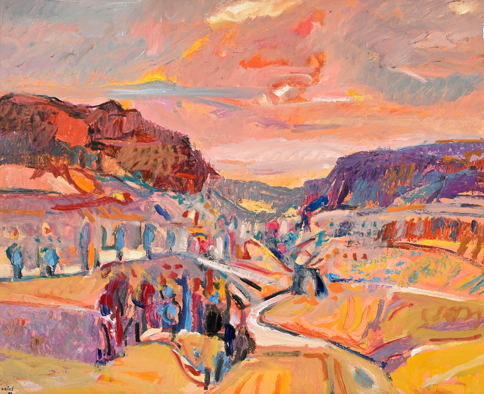 Jean Krillé (1923-1991), Paysage, huile sur pavatex, signée, 100x120 cm: Jean Krillé (1923-1991), Paysage, huile sur pavatex, signée, 100x120 cm